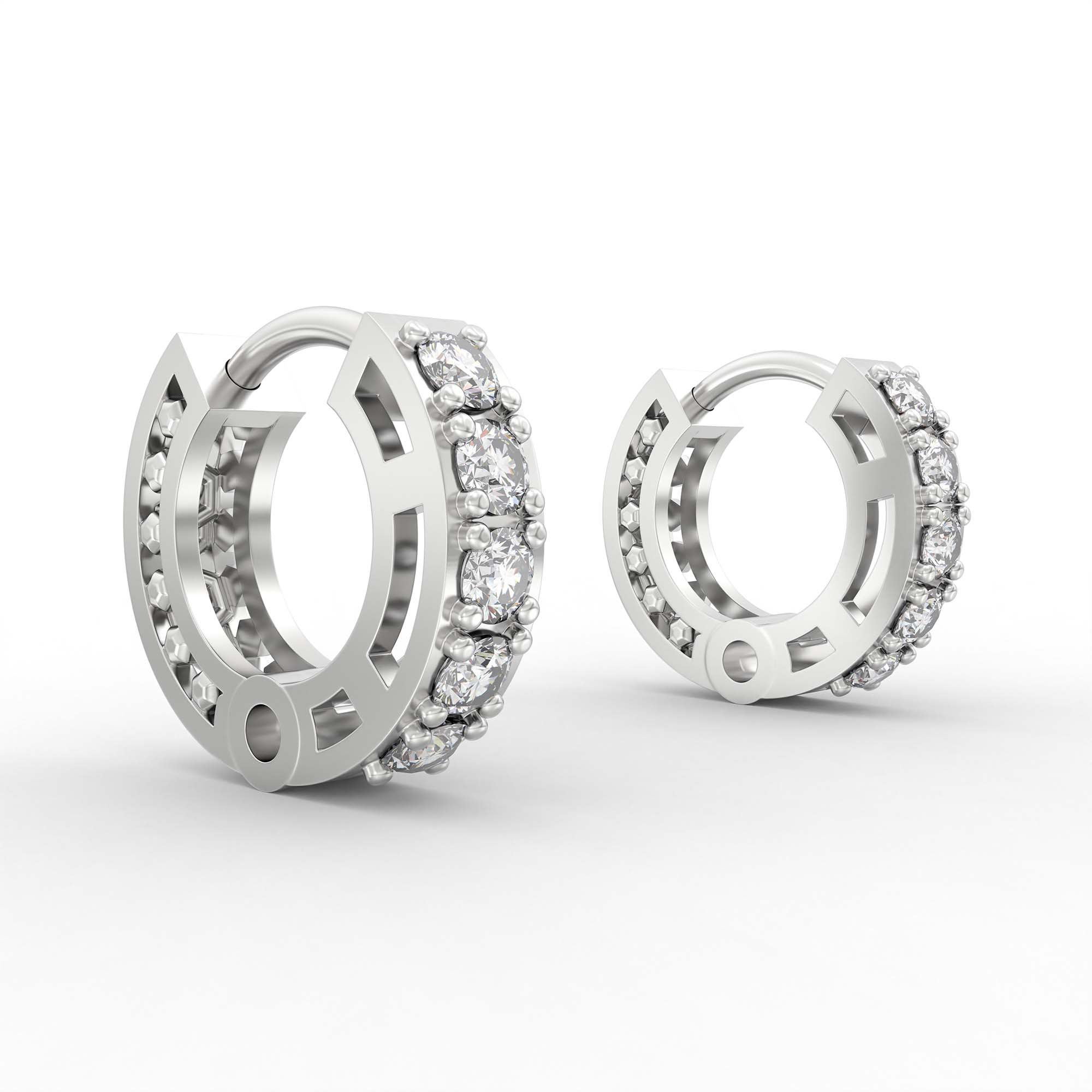 Lab-Grown Diamond Bali Hoop Earrings in 18K White Gold – 0.27 Ct, 10 Diamonds, 1.5 g (Design K2-7) thumbnail