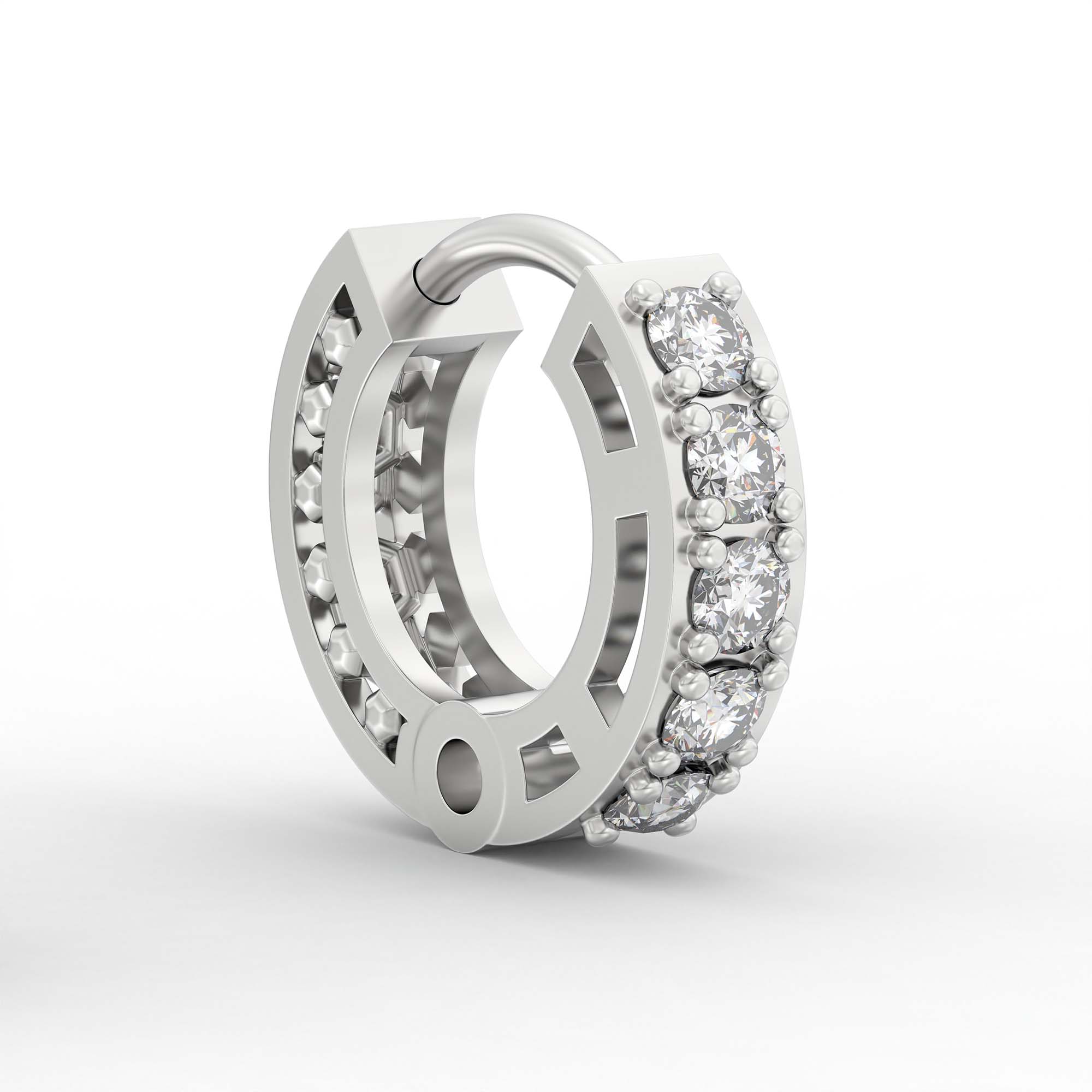 Lab-Grown Diamond Bali Hoop Earrings in 18K White Gold – 0.27 Ct, 10 Diamonds, 1.5 g (Design K2-7) thumbnail
