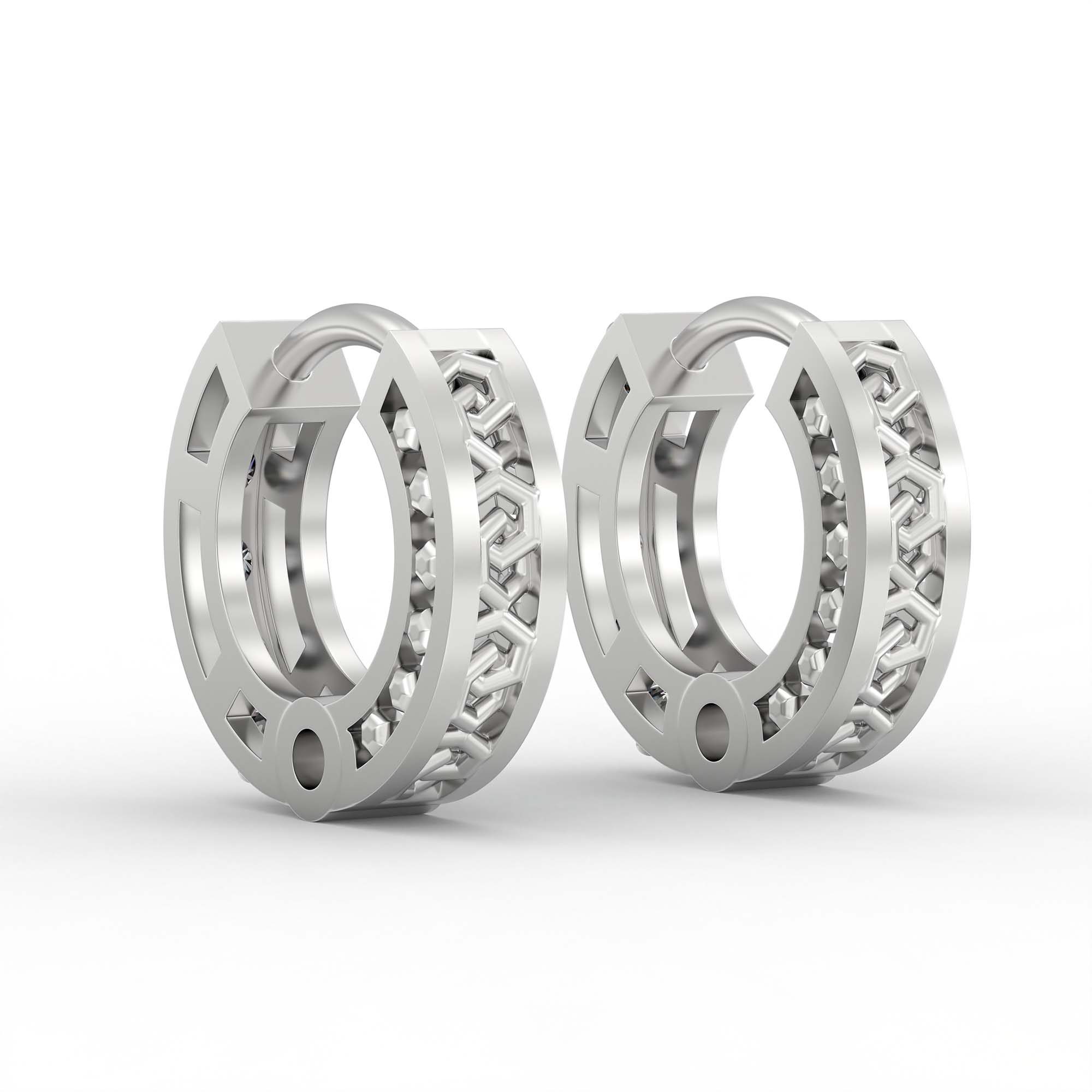 Lab-Grown Diamond Bali Hoop Earrings in 18K White Gold – 0.27 Ct, 10 Diamonds, 1.5 g (Design K2-7) thumbnail