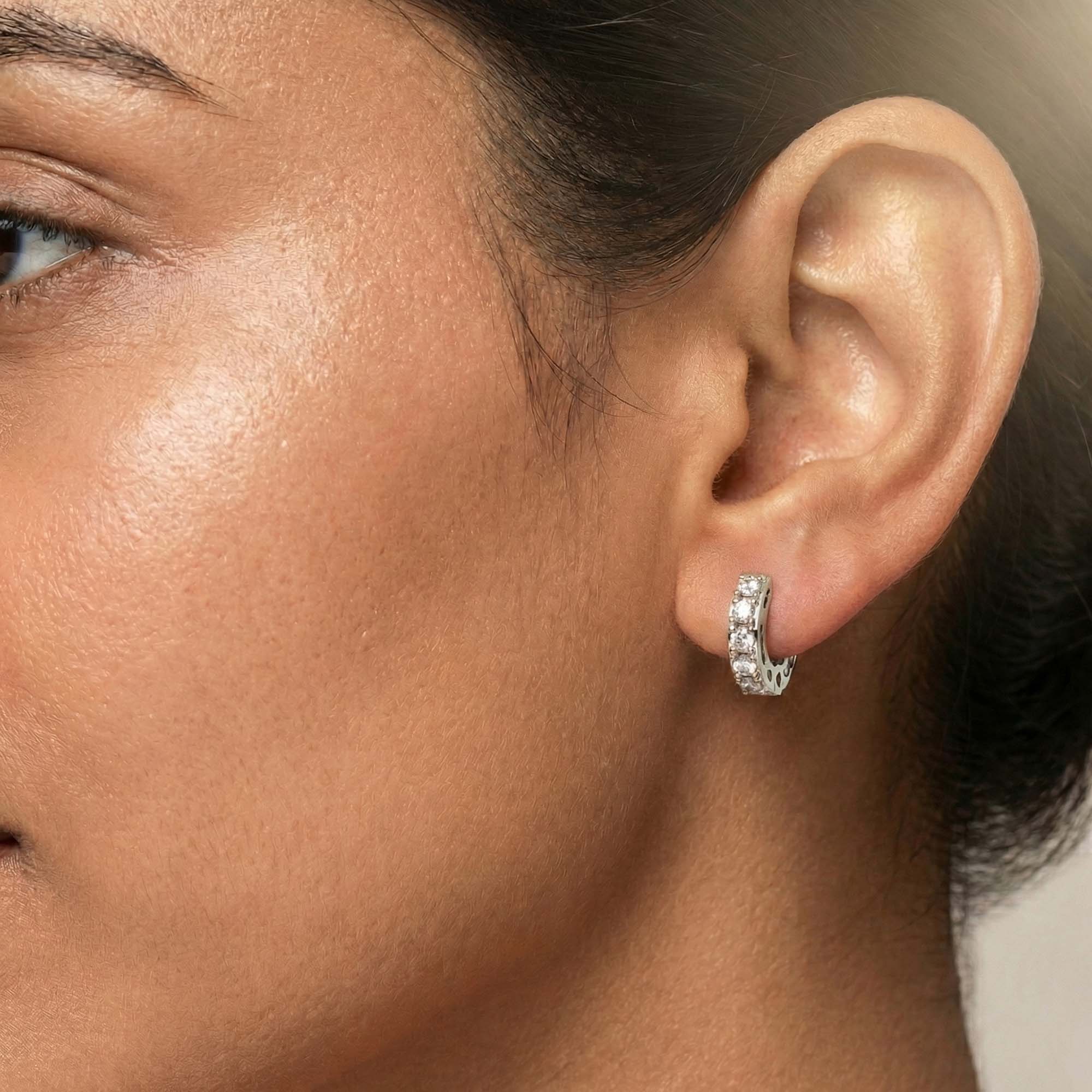 Lab-Grown Diamond Bali Hoop Earrings in 18K White Gold – 0.27 Ct, 10 Diamonds, 1.5 g (Design K2-7) thumbnail