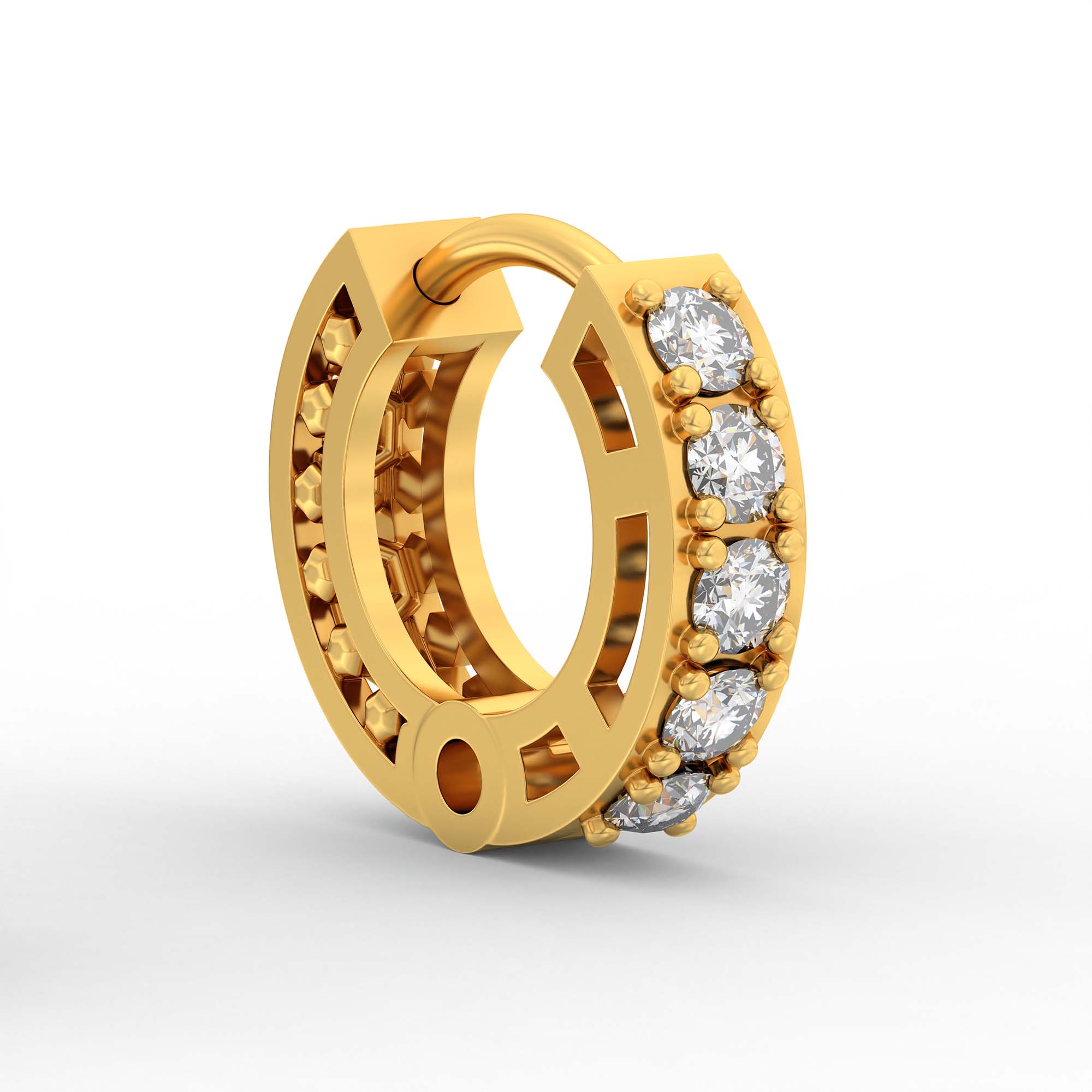 Lab-Grown Diamond Bali Hoop Earrings in 22K Yellow Gold – 0.27 Ct, 10 Diamonds, 1.5 g (Design K2-7) thumbnail