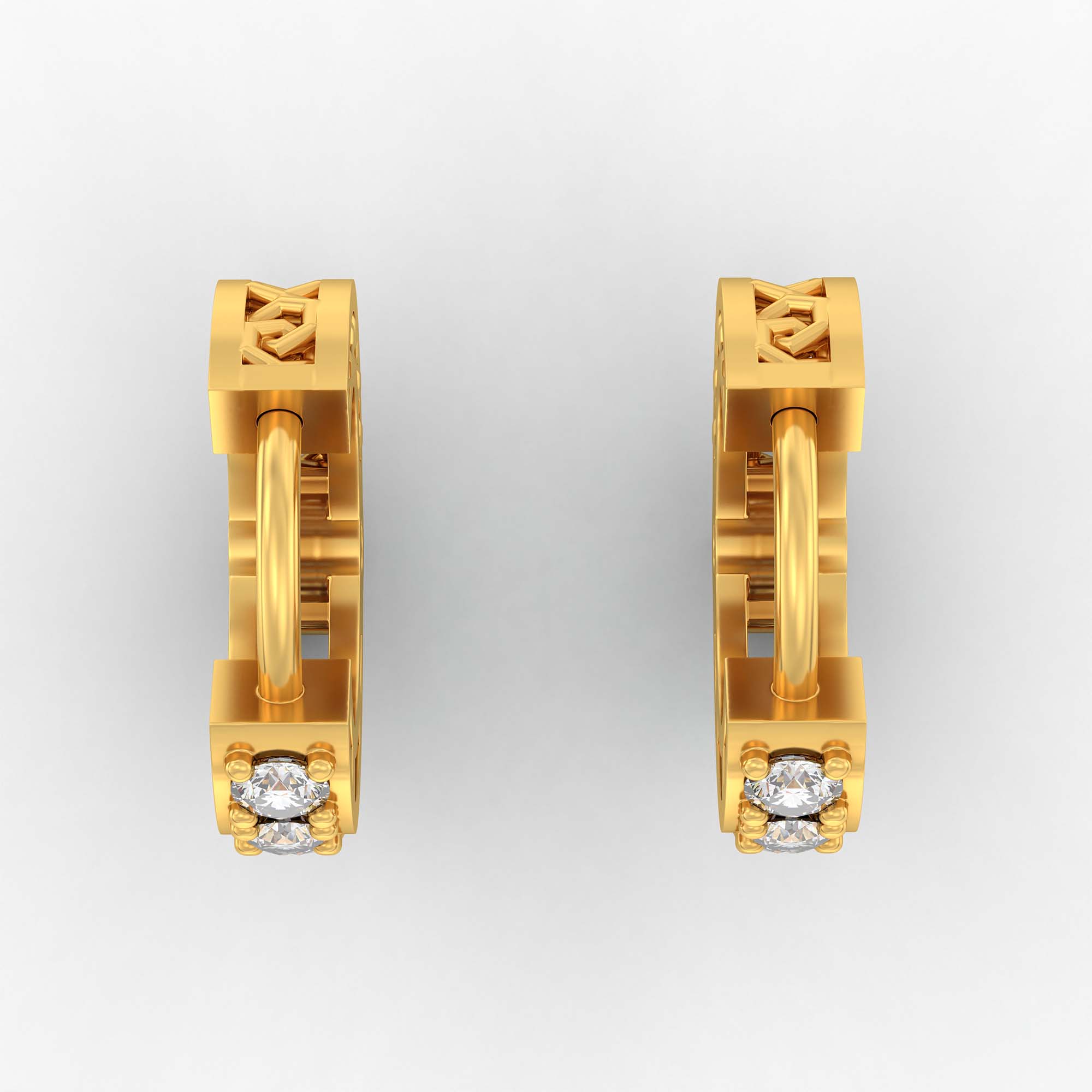 Lab-Grown Diamond Bali Hoop Earrings in 22K Yellow Gold – 0.27 Ct, 10 Diamonds, 1.5 g (Design K2-7) thumbnail