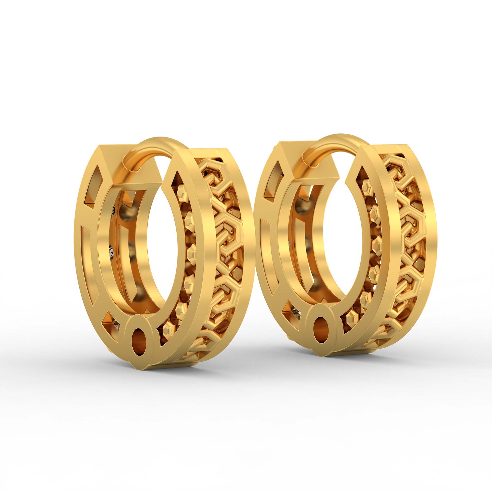 Lab-Grown Diamond Bali Hoop Earrings in 22K Yellow Gold – 0.27 Ct, 10 Diamonds, 1.5 g (Design K2-7) thumbnail
