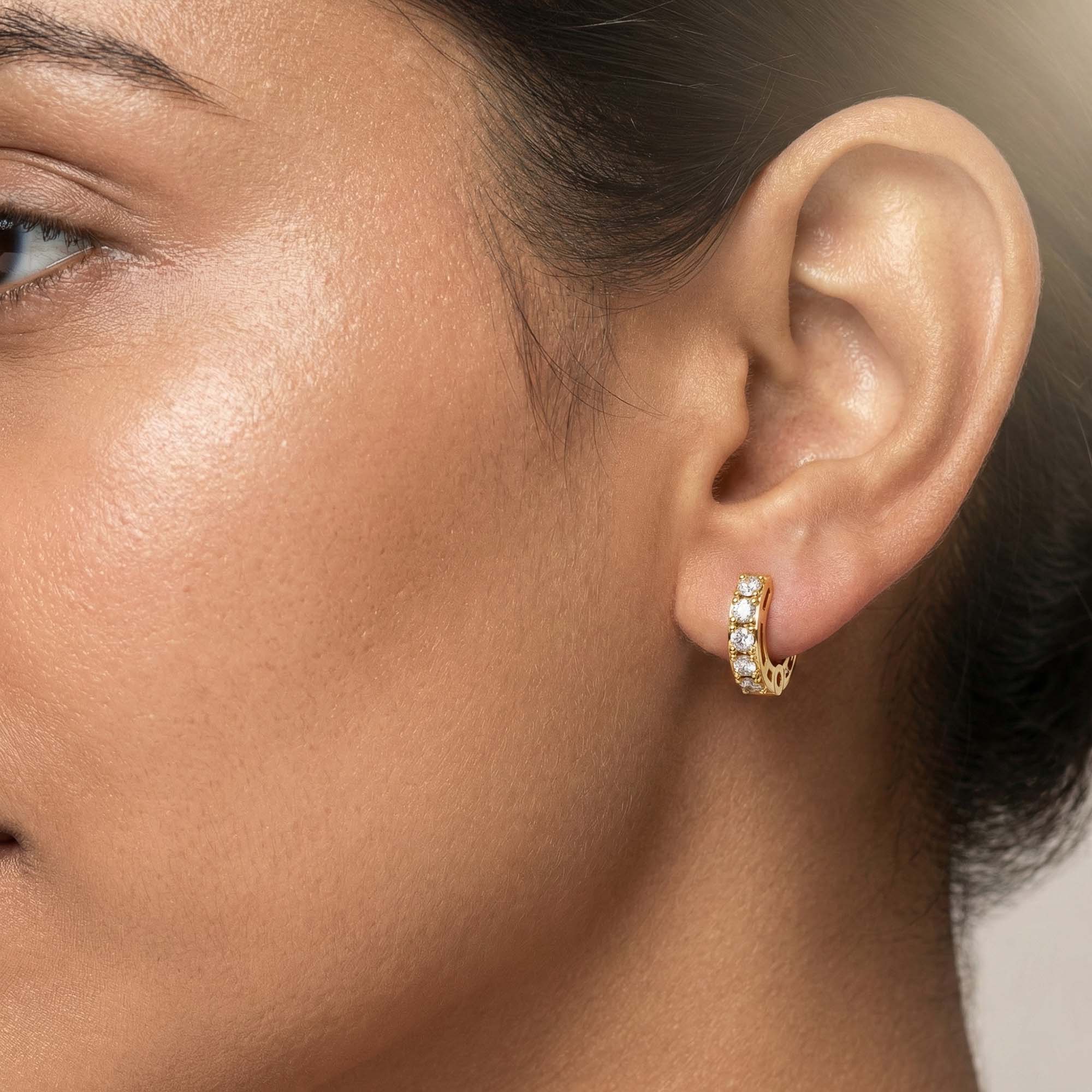 Lab-Grown Diamond Bali Hoop Earrings in 22K Yellow Gold – 0.27 Ct, 10 Diamonds, 1.5 g (Design K2-7) thumbnail