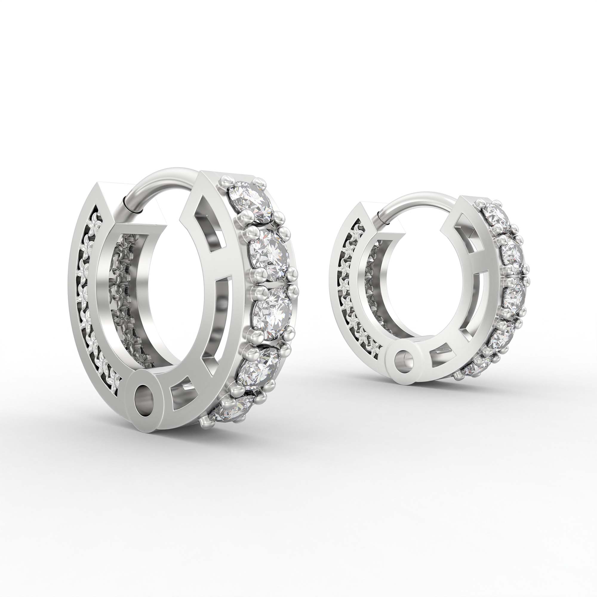 Lab-Grown Diamond Bali Hoop Earrings in 18K White Gold – 0.27 Ct, 10 Diamonds, 1.5 g (Design K2-8) thumbnail