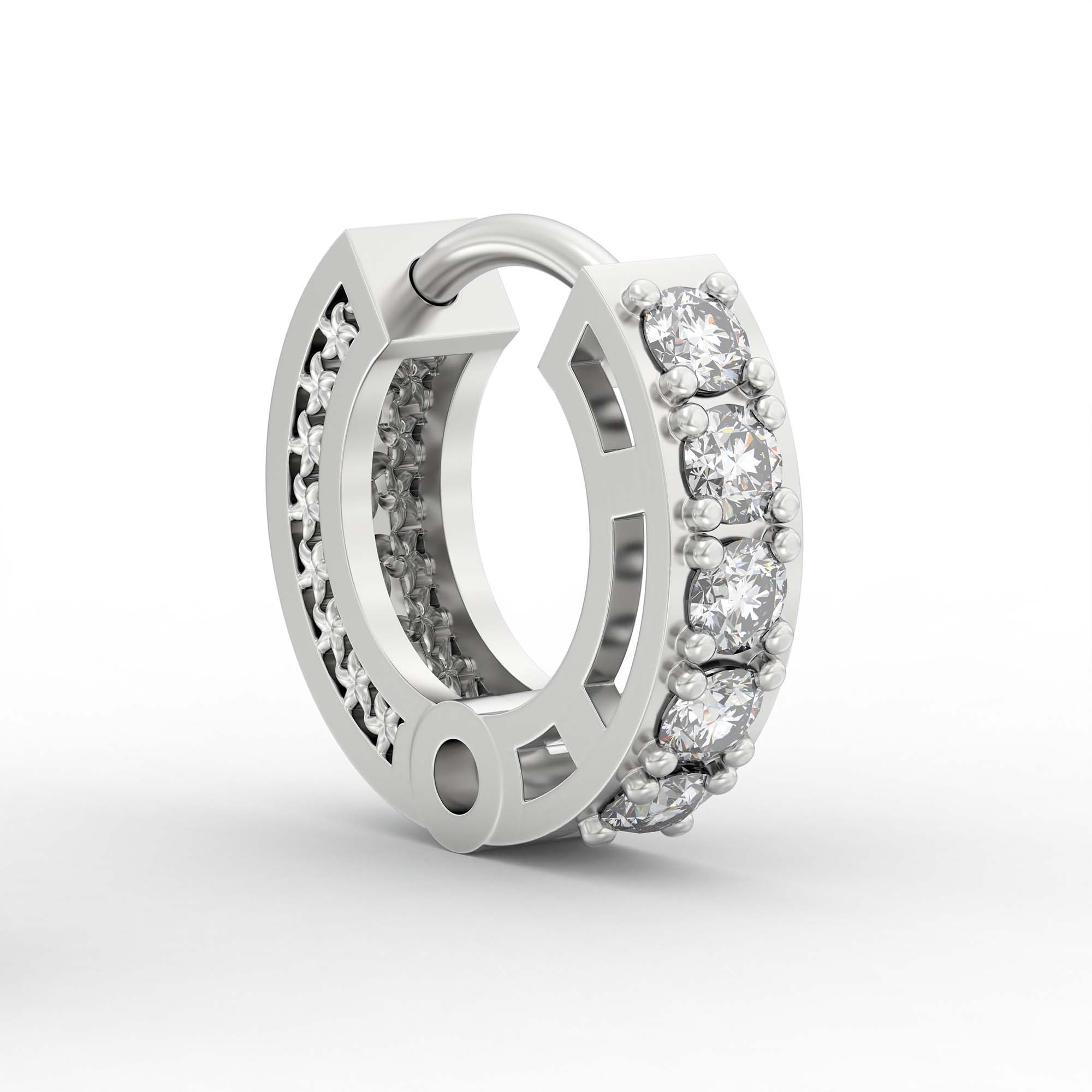Lab-Grown Diamond Bali Hoop Earrings in 18K White Gold – 0.27 Ct, 10 Diamonds, 1.5 g (Design K2-8) thumbnail