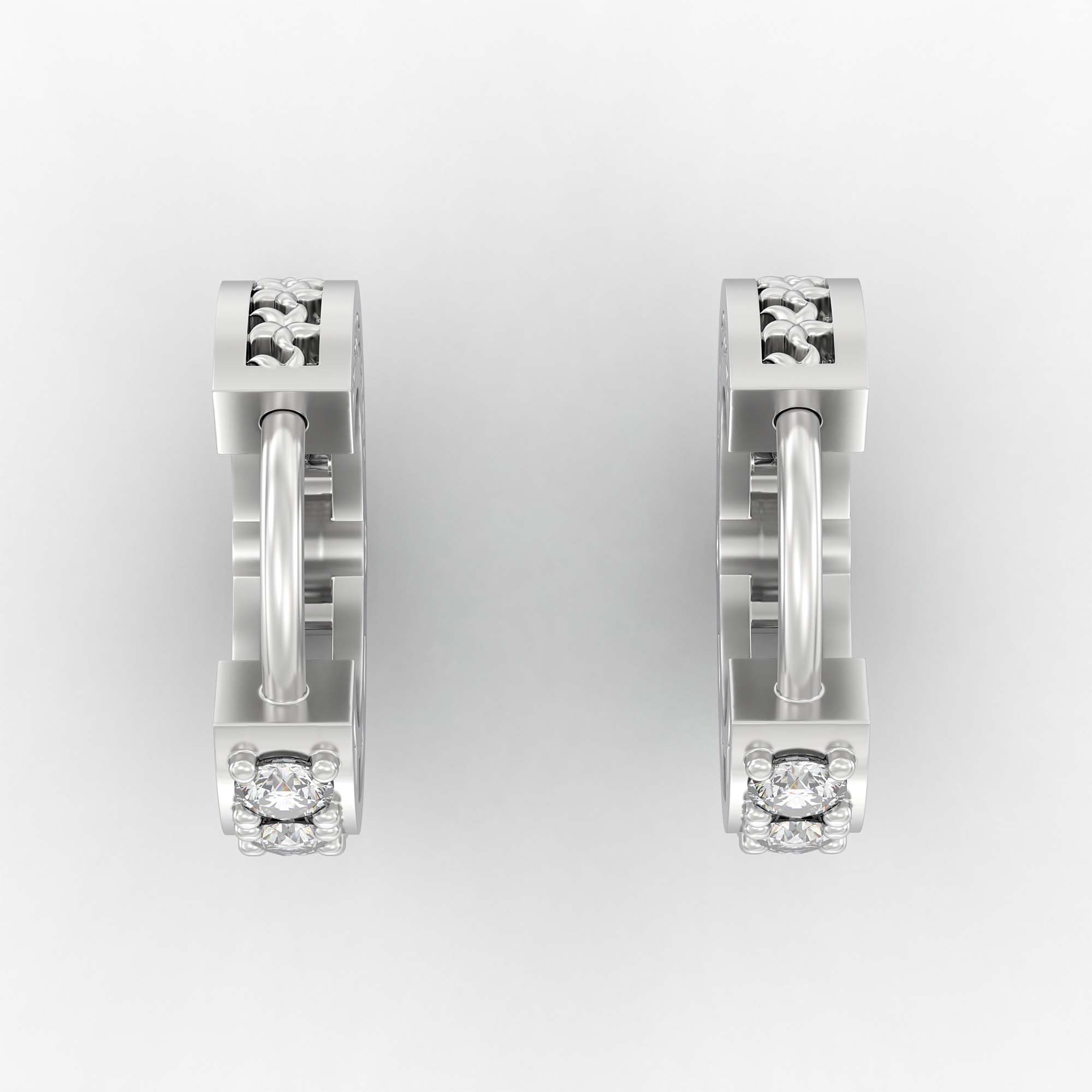 Lab-Grown Diamond Bali Hoop Earrings in 18K White Gold – 0.27 Ct, 10 Diamonds, 1.5 g (Design K2-8) thumbnail