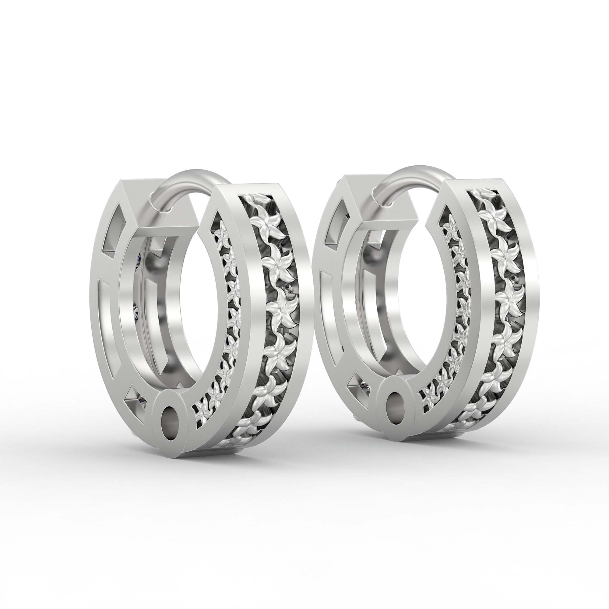 Lab-Grown Diamond Bali Hoop Earrings in 18K White Gold – 0.27 Ct, 10 Diamonds, 1.5 g (Design K2-8) thumbnail