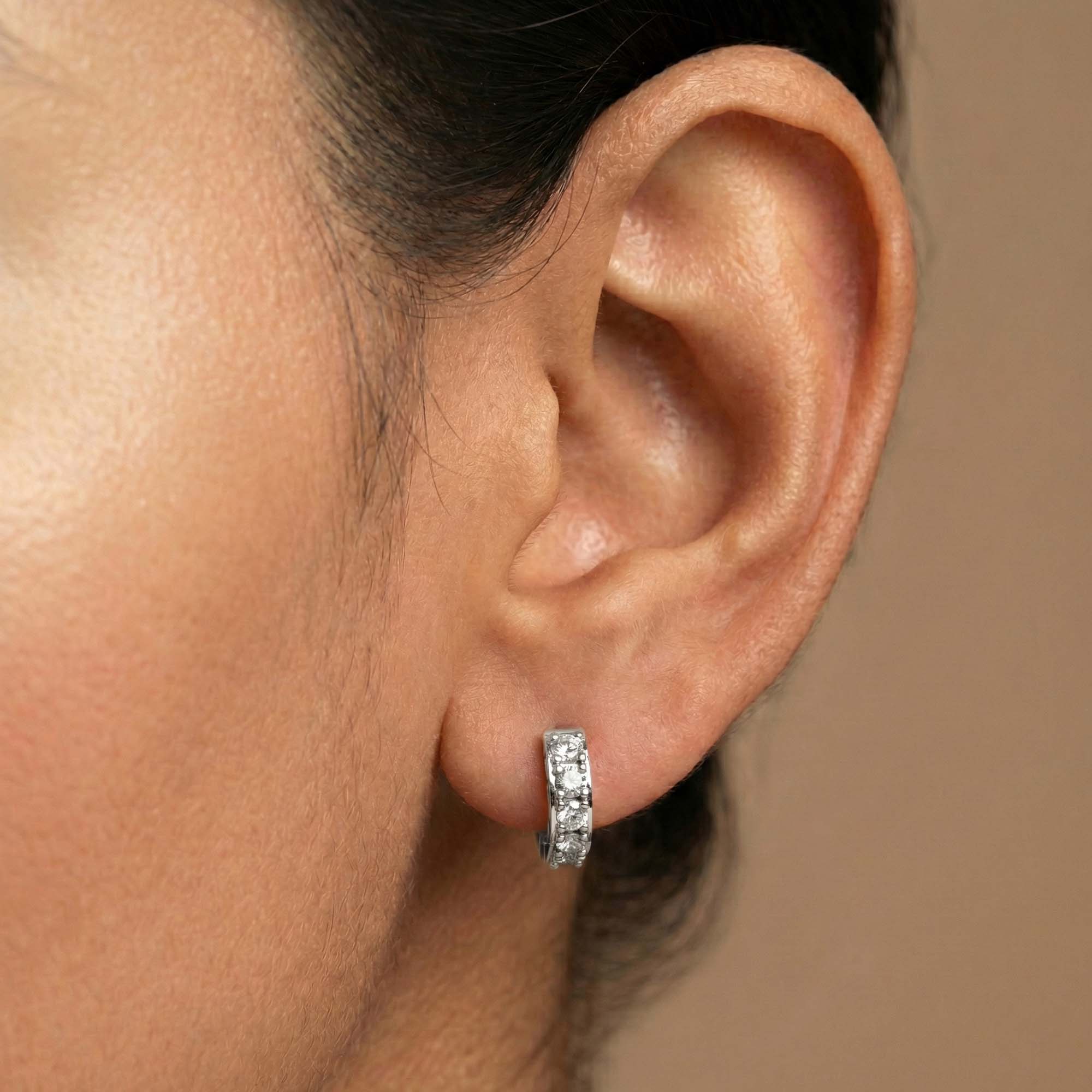 Lab-Grown Diamond Bali Hoop Earrings in 18K White Gold – 0.27 Ct, 10 Diamonds, 1.5 g (Design K2-8) thumbnail