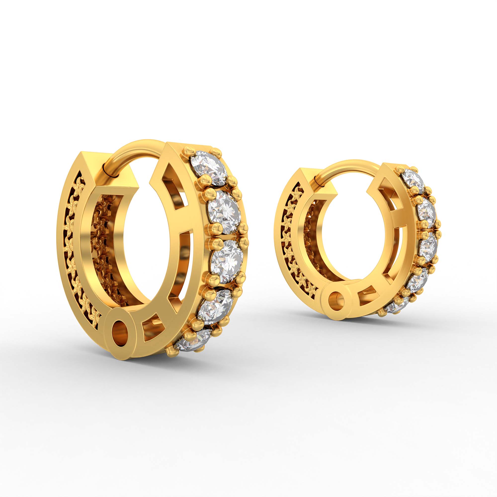 Lab-Grown Diamond Bali Hoop Earrings in 22K Yellow Gold – 0.27 Ct, 10 Diamonds, 1.5 g (Design K2-8) thumbnail