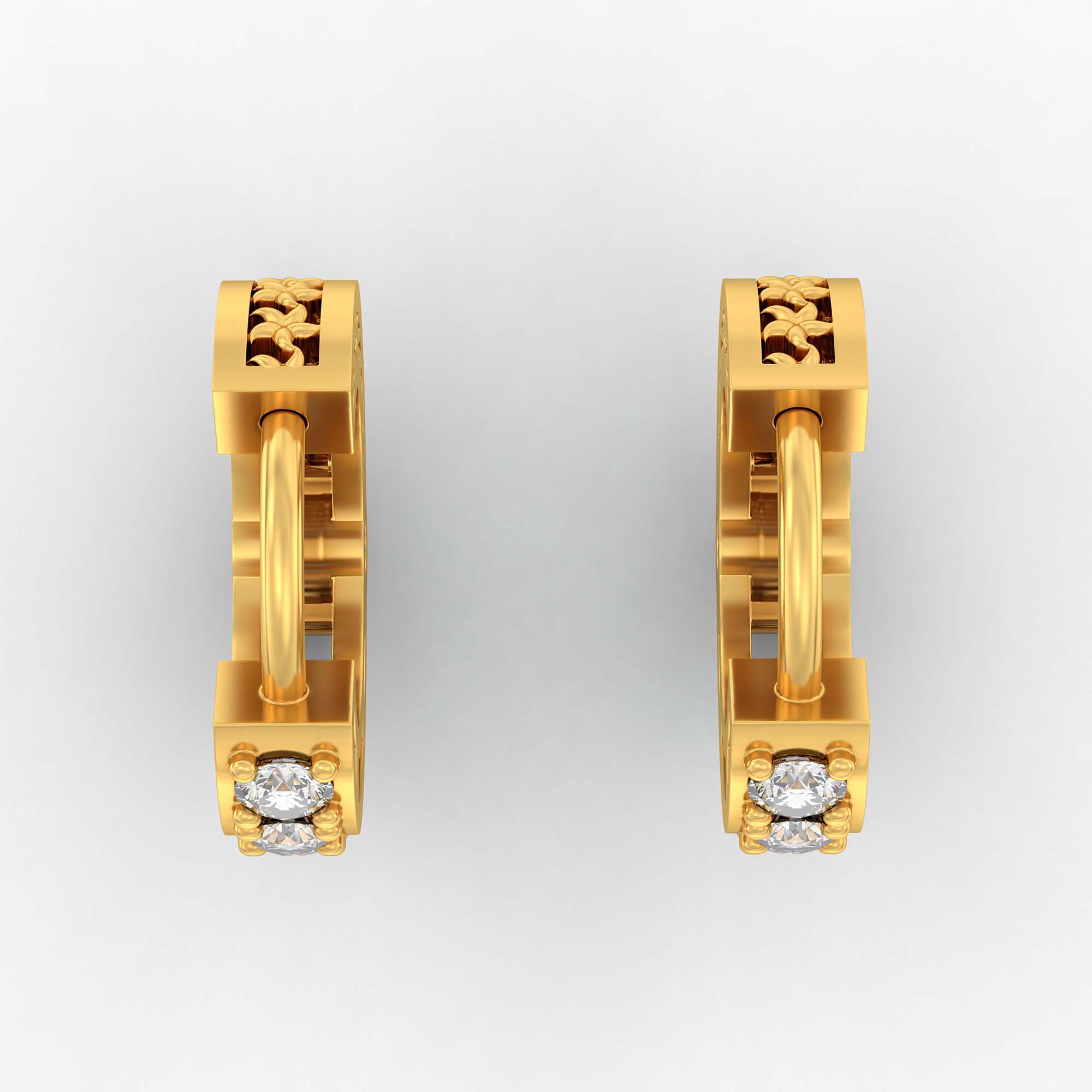 Lab-Grown Diamond Bali Hoop Earrings in 22K Yellow Gold – 0.27 Ct, 10 Diamonds, 1.5 g (Design K2-8) thumbnail