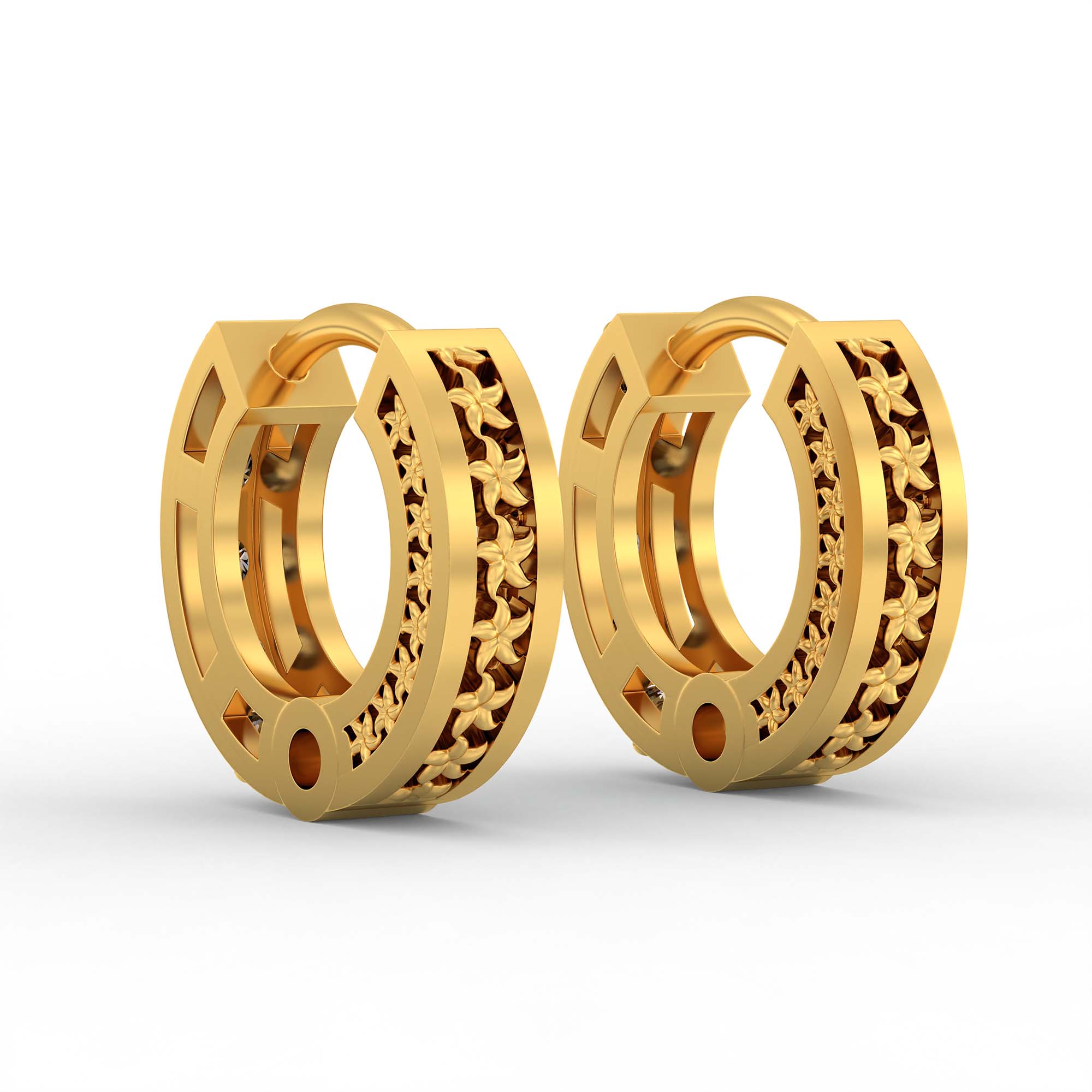 Lab-Grown Diamond Bali Hoop Earrings in 22K Yellow Gold – 0.27 Ct, 10 Diamonds, 1.5 g (Design K2-8) thumbnail