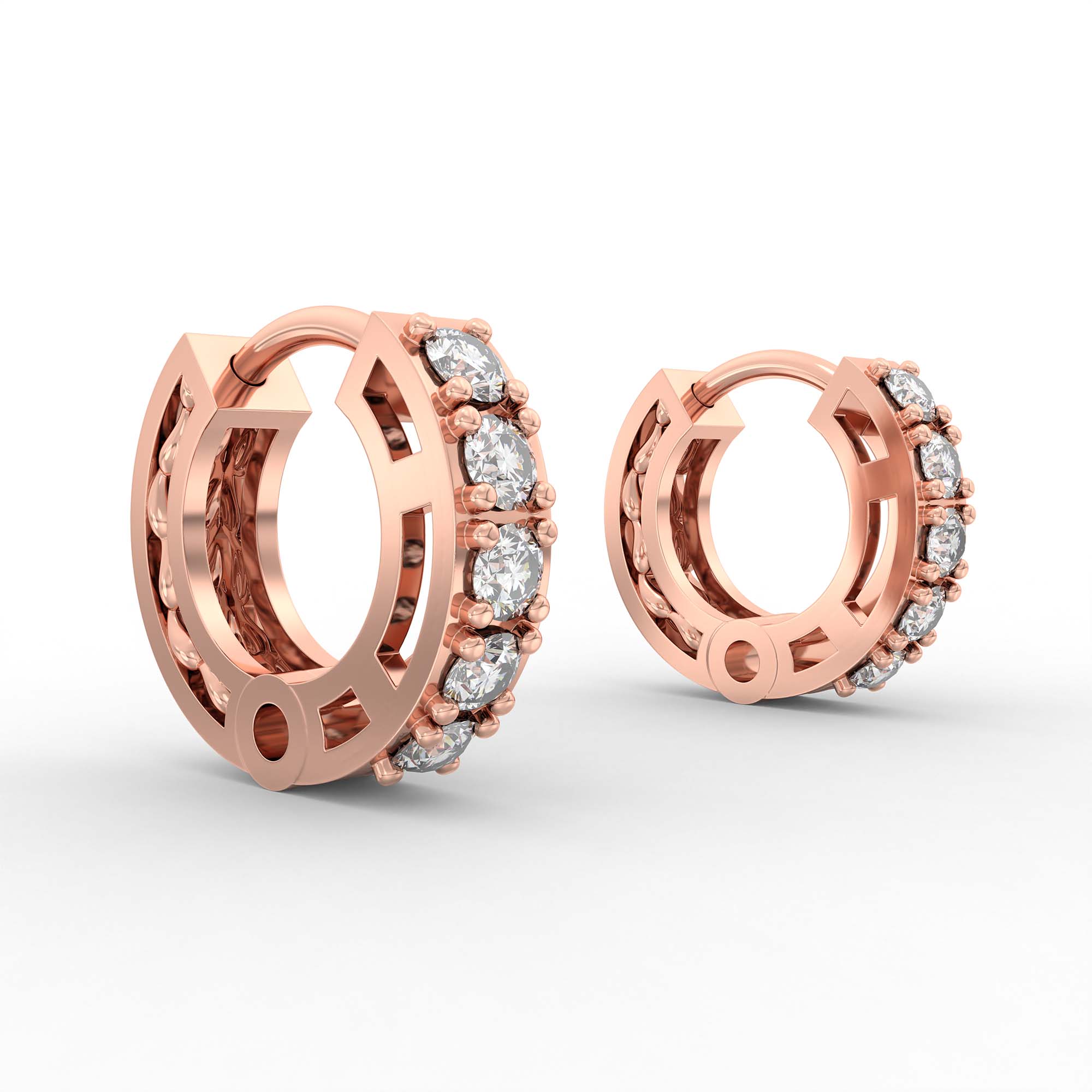 Lab-Grown Diamond Bali Hoop Earrings in 18K Rose Gold – 0.27 Ct, 10 Diamonds, 1.5 g (Design K2-9) thumbnail