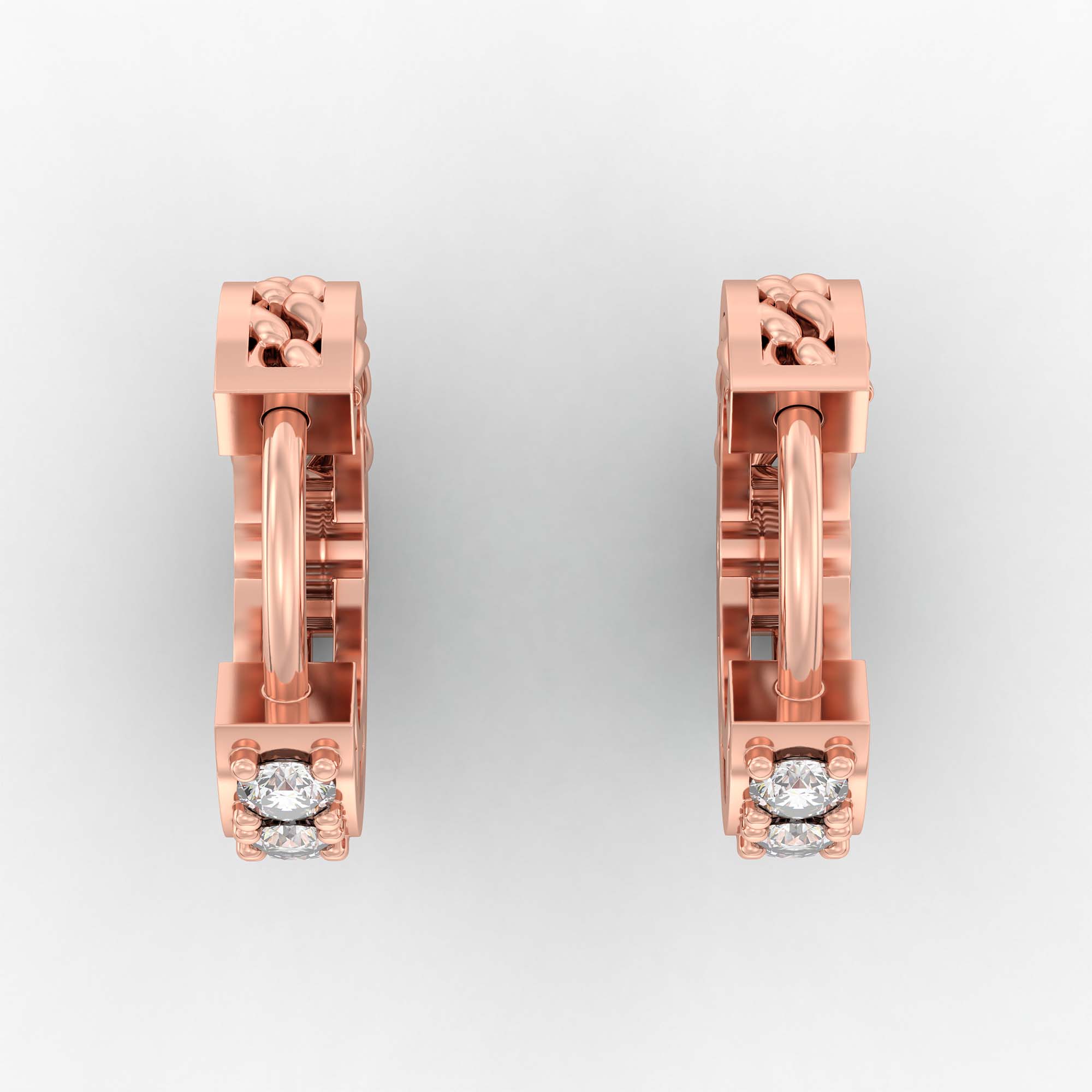 Lab-Grown Diamond Bali Hoop Earrings in 18K Rose Gold – 0.27 Ct, 10 Diamonds, 1.5 g (Design K2-9) thumbnail