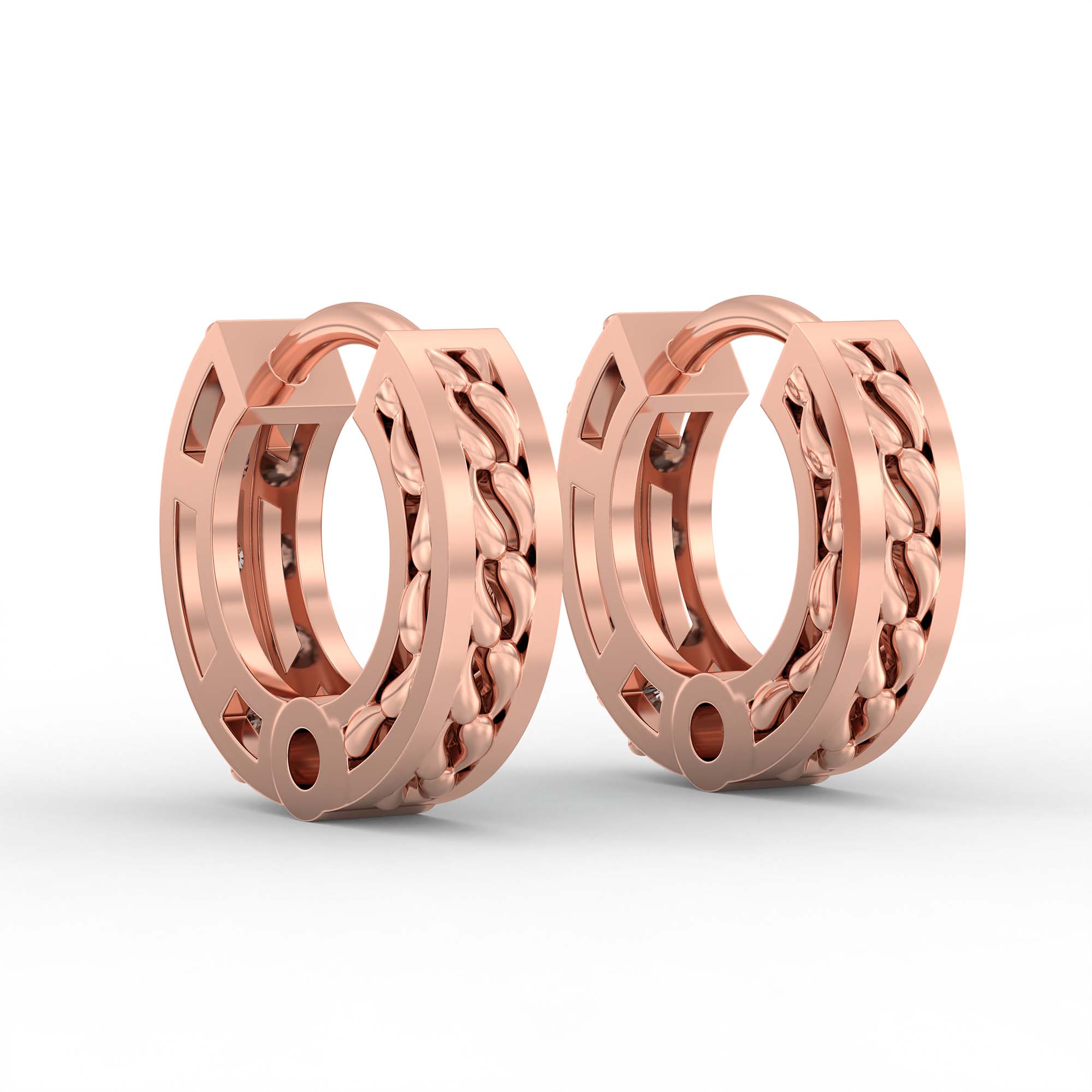 Lab-Grown Diamond Bali Hoop Earrings in 18K Rose Gold – 0.27 Ct, 10 Diamonds, 1.5 g (Design K2-9) thumbnail