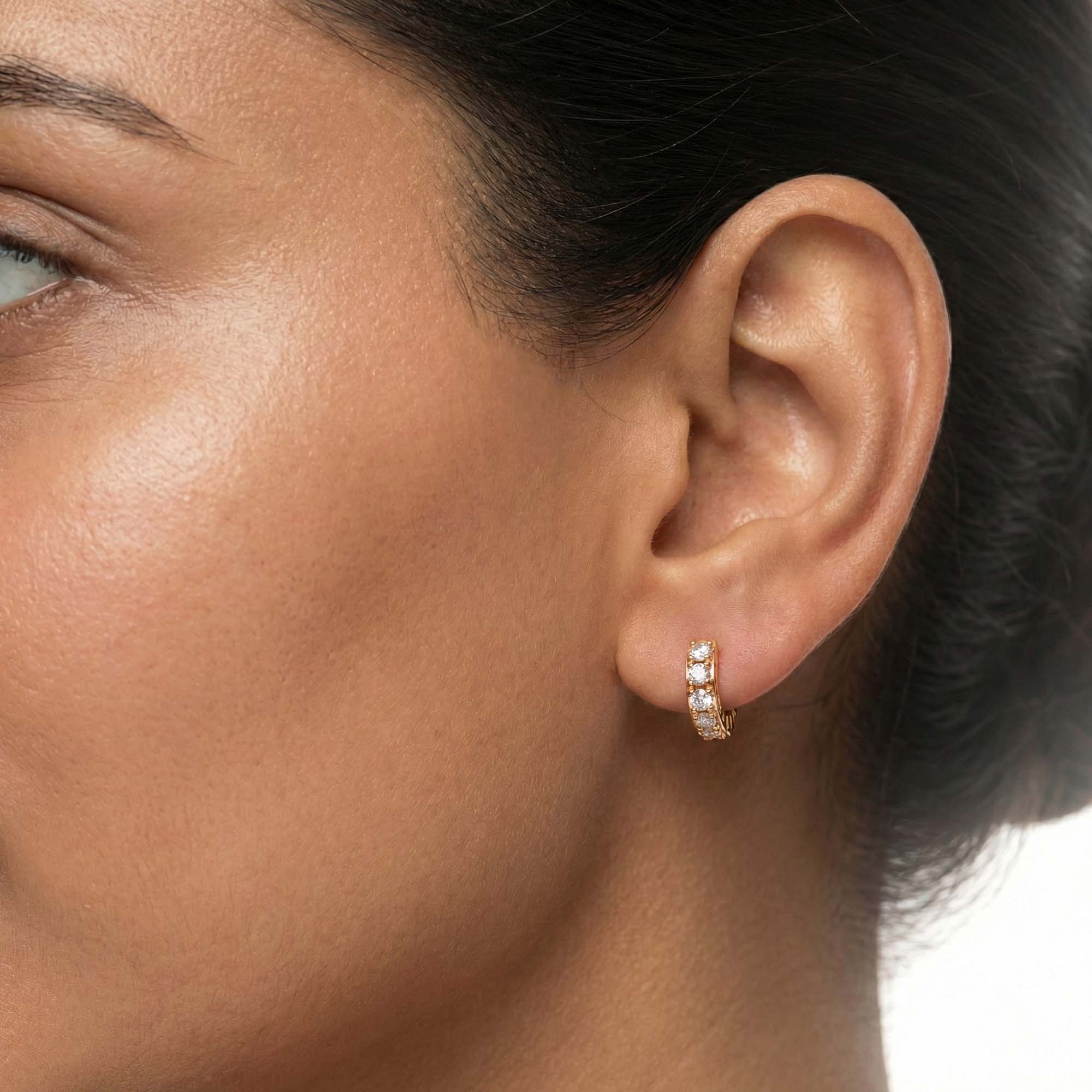 Lab-Grown Diamond Bali Hoop Earrings in 18K Rose Gold – 0.27 Ct, 10 Diamonds, 1.5 g (Design K2-9) thumbnail