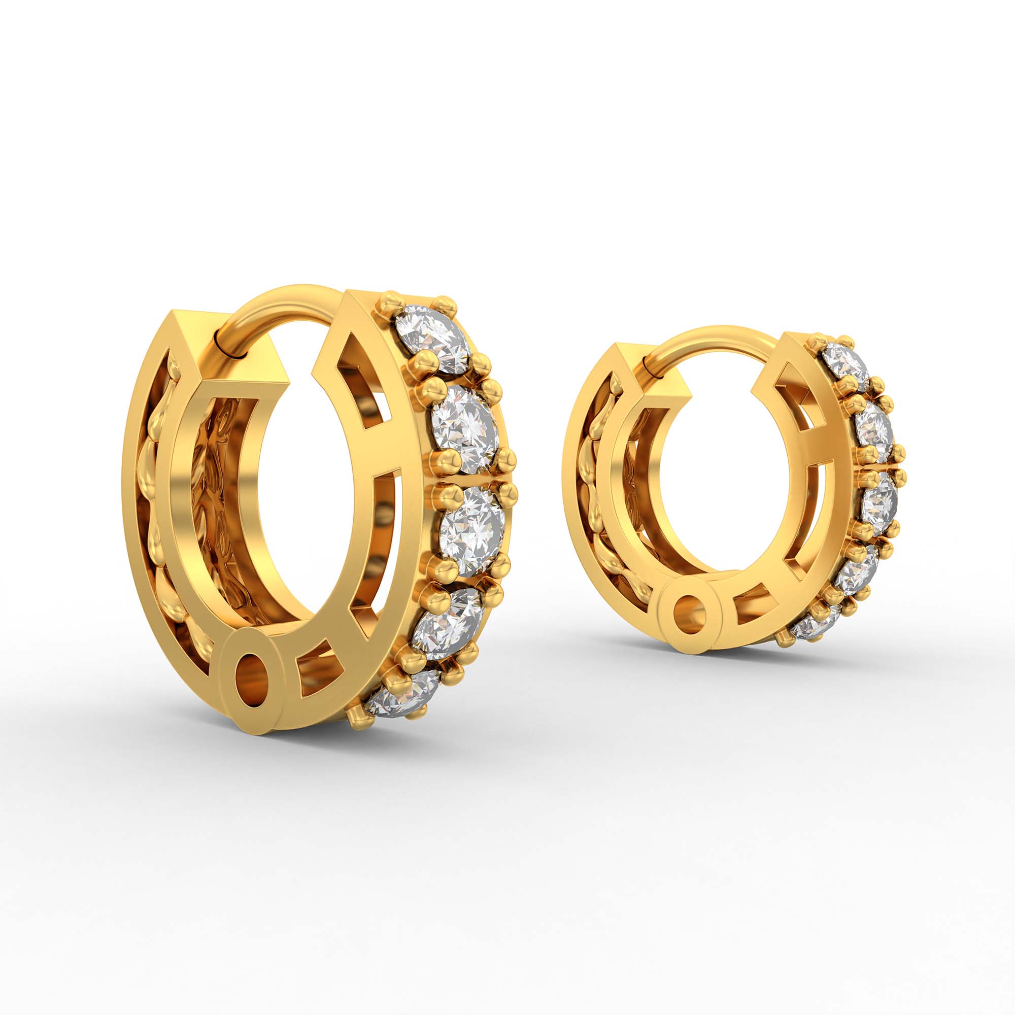 Lab-Grown Diamond Bali Hoop Earrings in 22K Yellow Gold – 0.27 Ct, 10 Diamonds, 1.5 g (Design K2-9) thumbnail