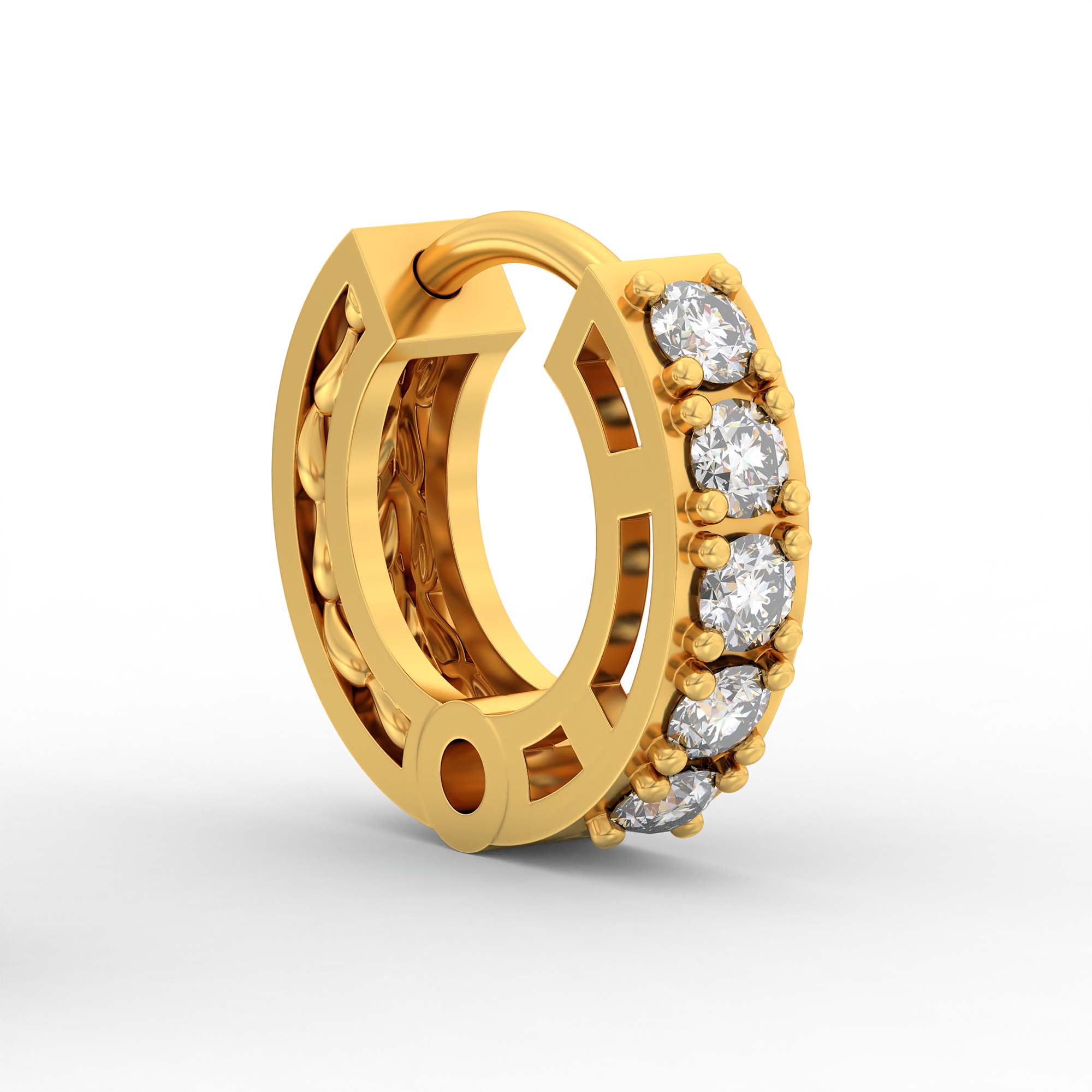 Lab-Grown Diamond Bali Hoop Earrings in 22K Yellow Gold – 0.27 Ct, 10 Diamonds, 1.5 g (Design K2-9) thumbnail