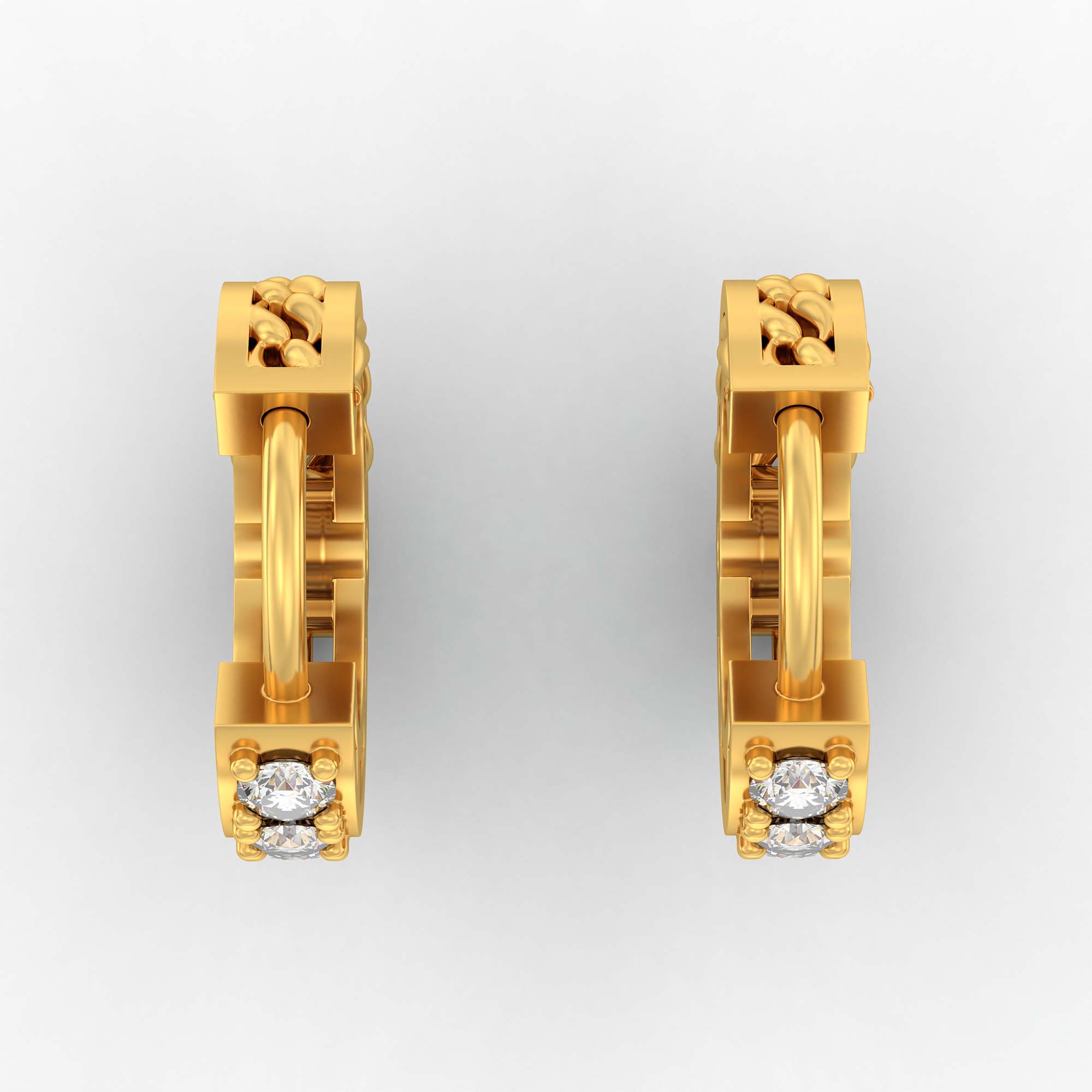 Lab-Grown Diamond Bali Hoop Earrings in 22K Yellow Gold – 0.27 Ct, 10 Diamonds, 1.5 g (Design K2-9) thumbnail