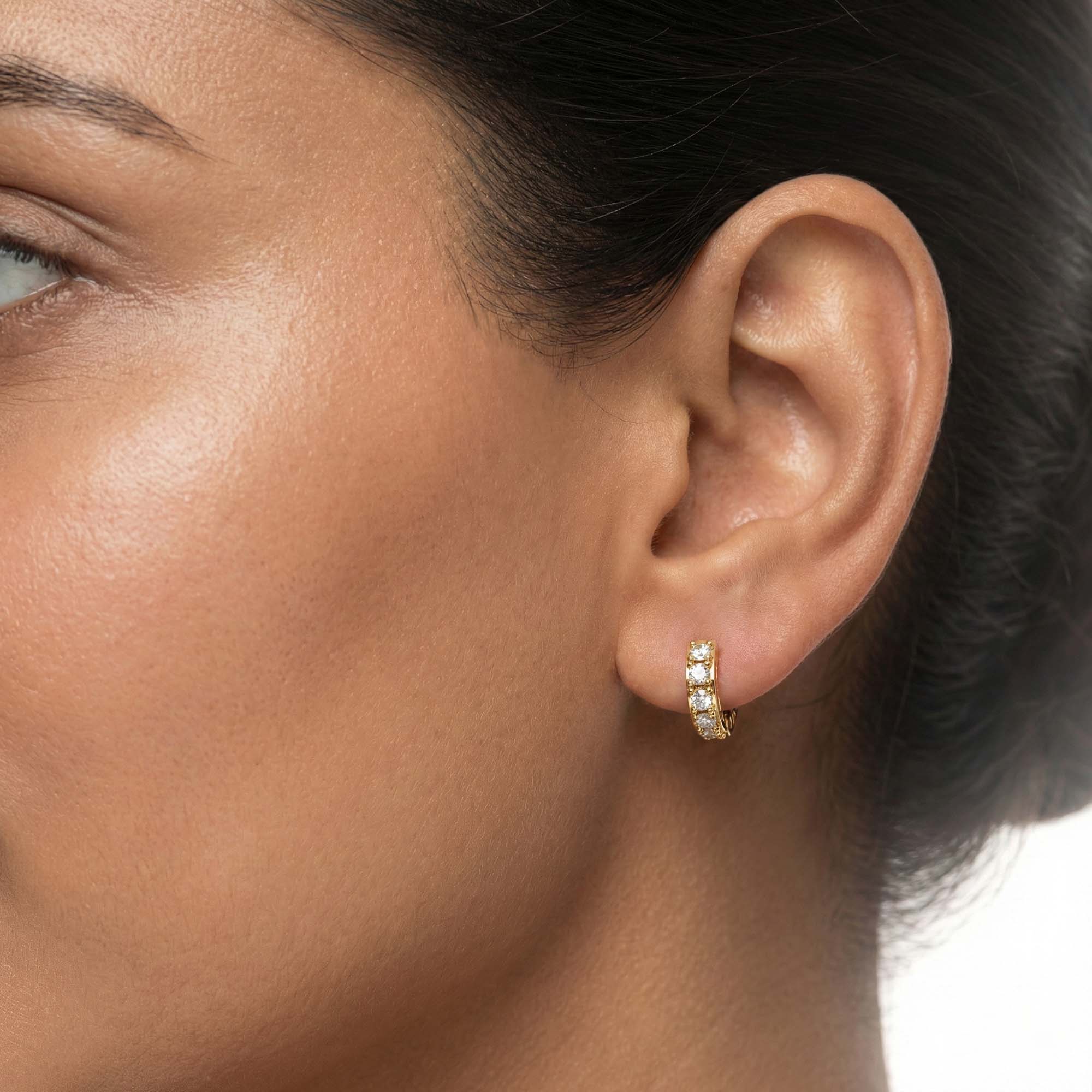 Lab-Grown Diamond Bali Hoop Earrings in 22K Yellow Gold – 0.27 Ct, 10 Diamonds, 1.5 g (Design K2-9) thumbnail
