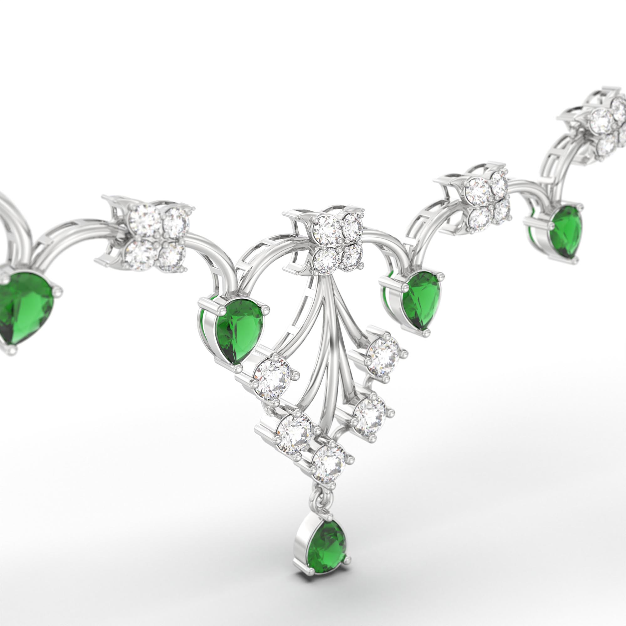 Lab-Grown Diamond and Emerald Necklace and Earring Set in 18K White Gold – 3.47 Ct Diamonds thumbnail