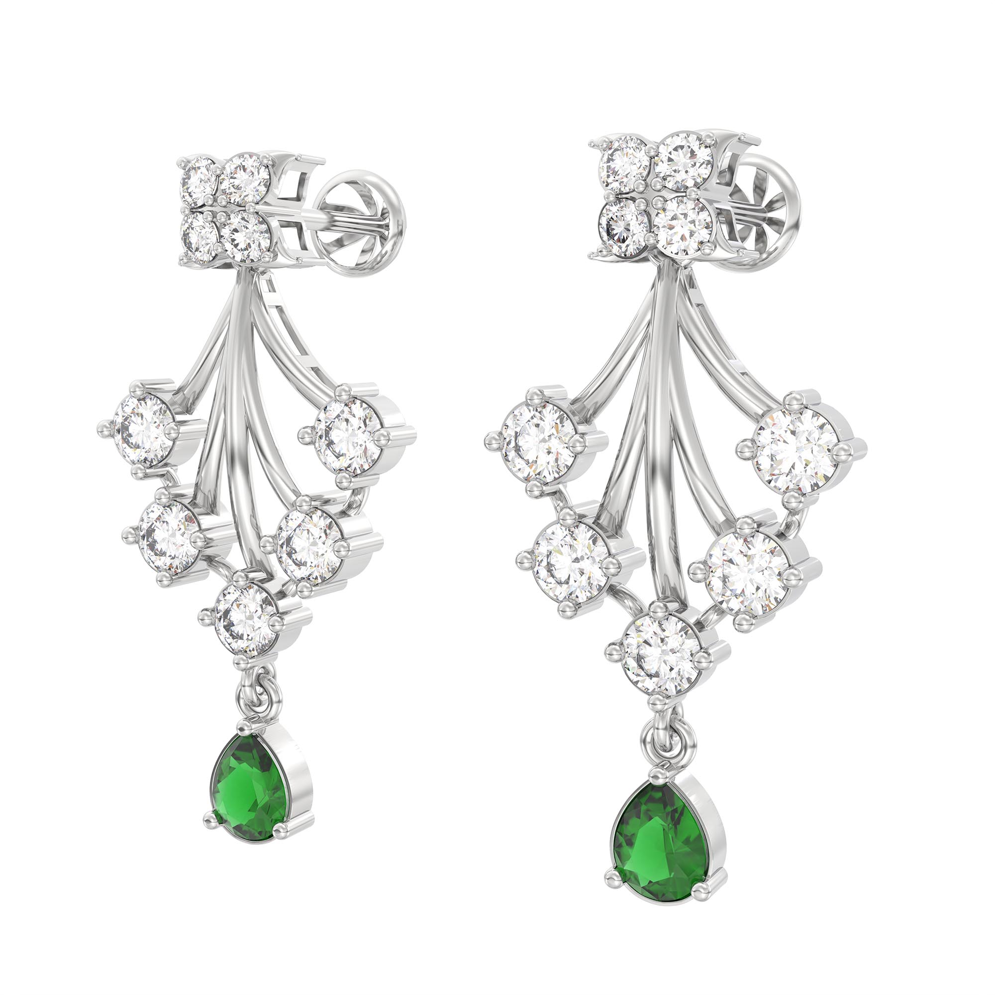 Lab-Grown Diamond and Emerald Necklace and Earring Set in 18K White Gold – 3.47 Ct Diamonds thumbnail
