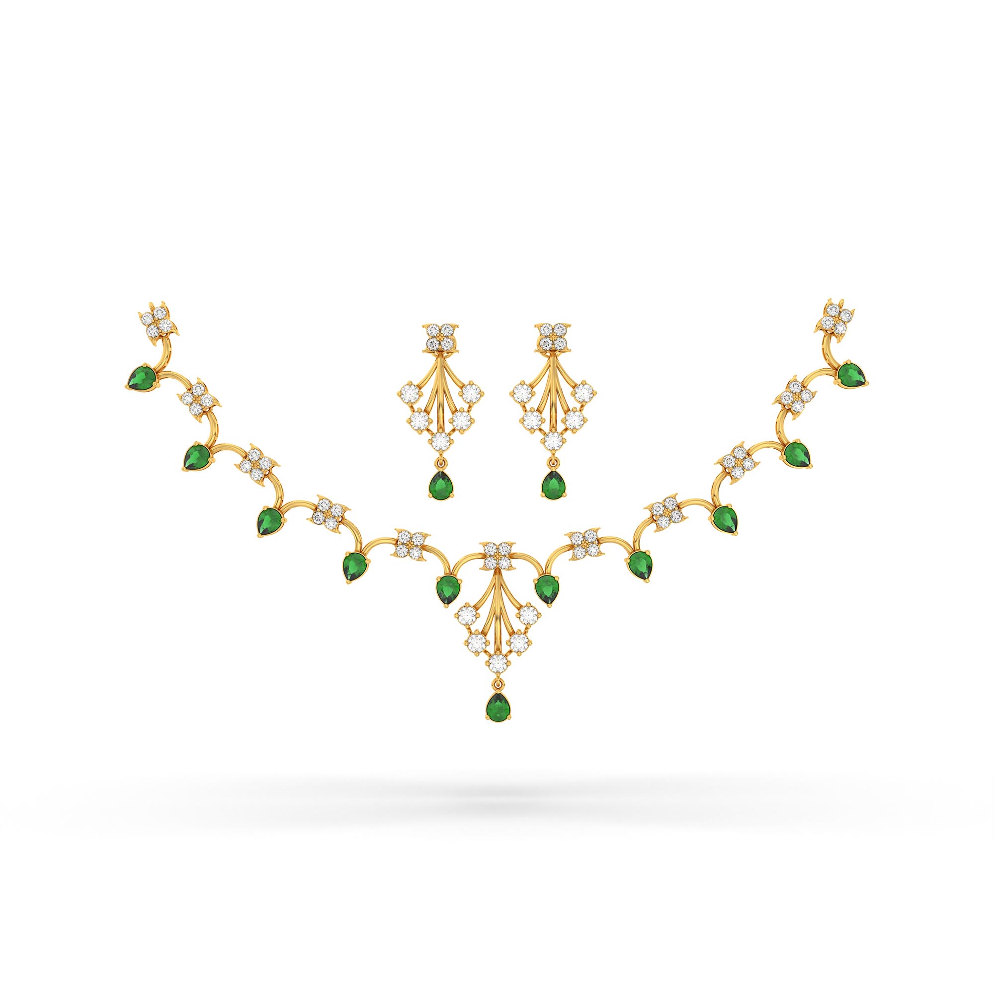 Lab-Grown Diamond and Emerald Necklace and Earring Set in 22K Yellow Gold – 3.47 Ct Diamonds thumbnail