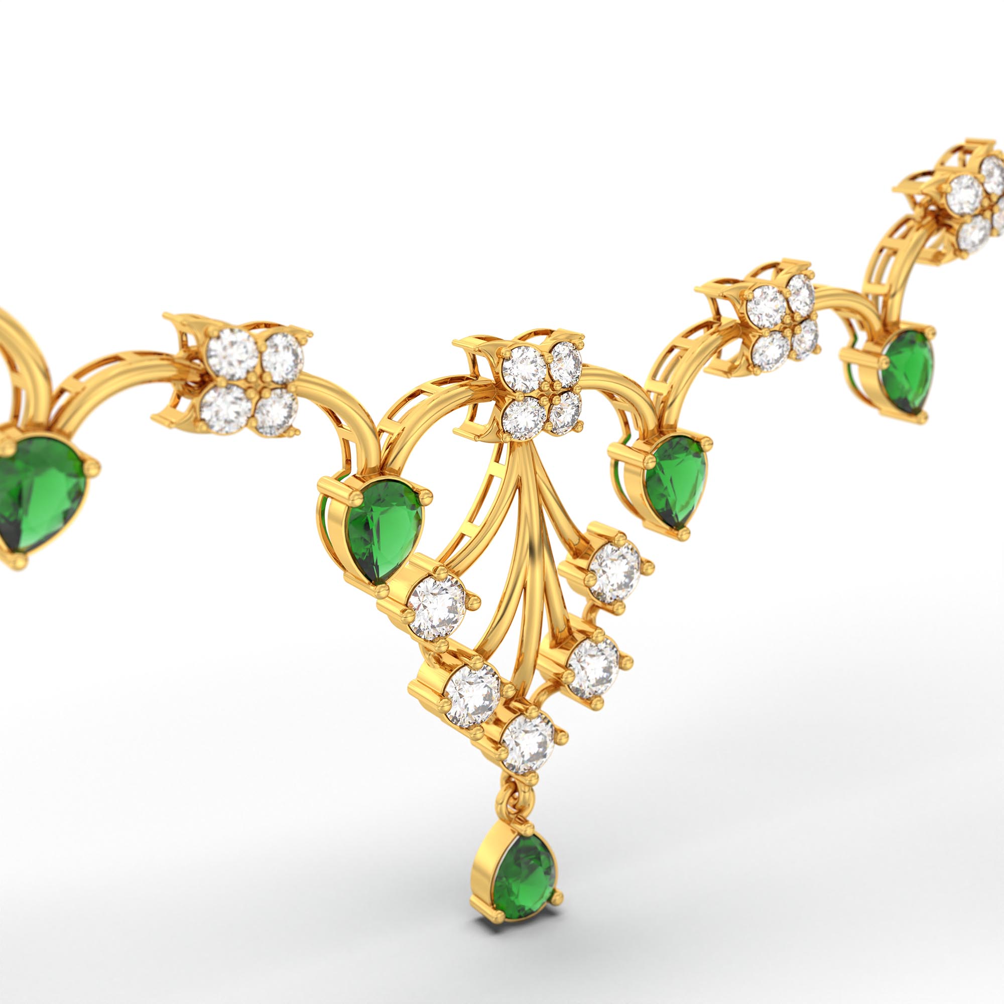 Lab-Grown Diamond and Emerald Necklace and Earring Set in 22K Yellow Gold – 3.47 Ct Diamonds thumbnail