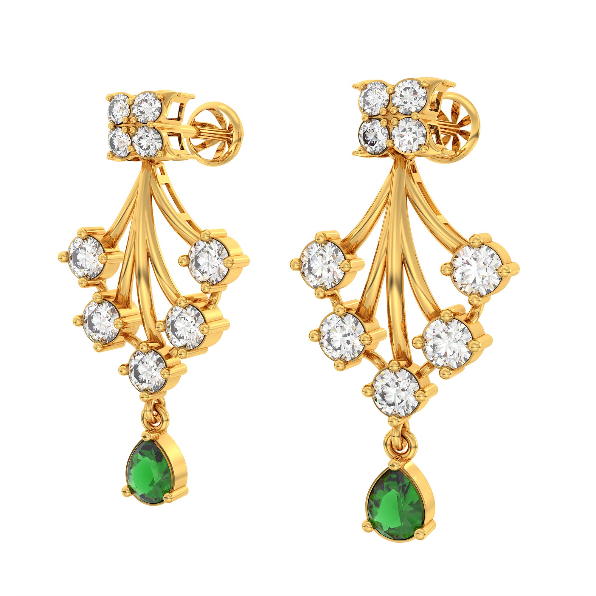 Lab-Grown Diamond and Emerald Necklace and Earring Set in 22K Yellow Gold – 3.47 Ct Diamonds thumbnail