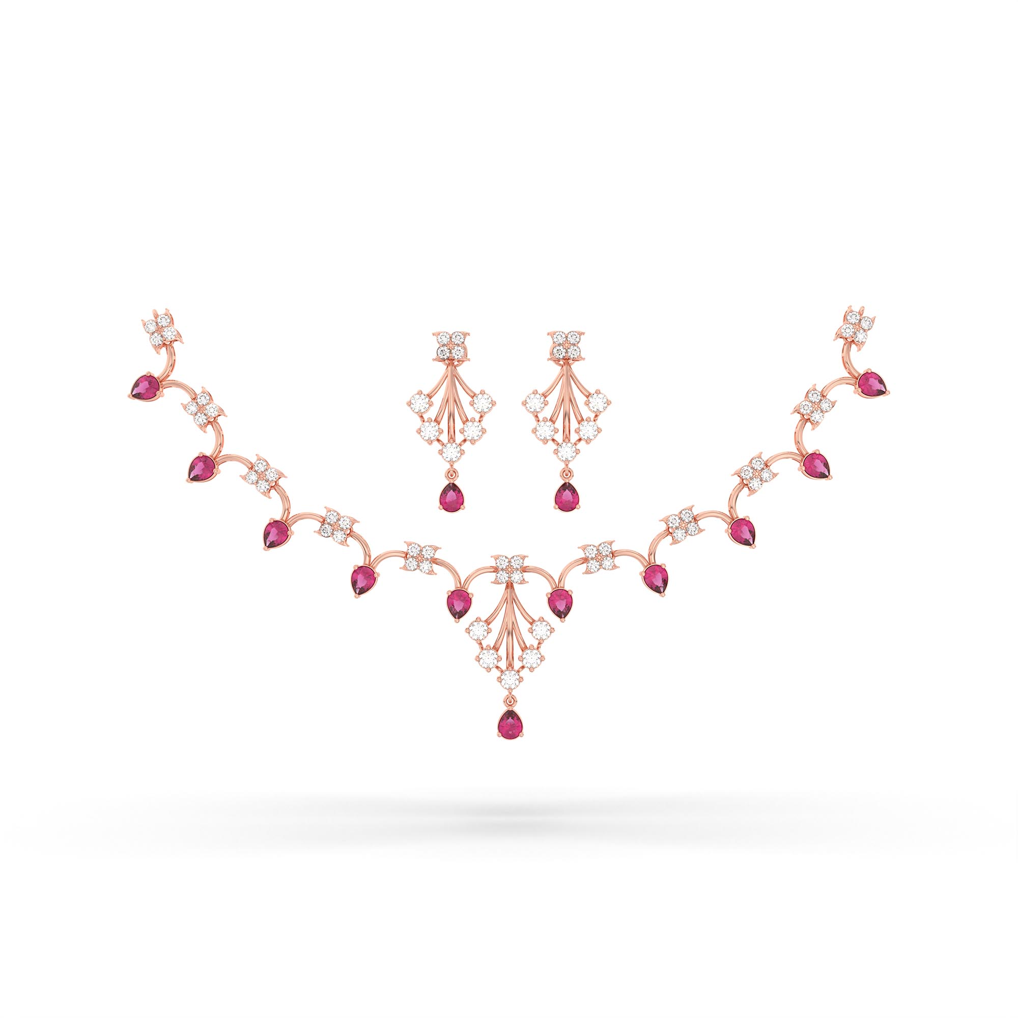 Lab-Grown Diamond and Ruby Necklace and Earring Set in 18K Rose Gold – 3.47 Ct Diamonds thumbnail
