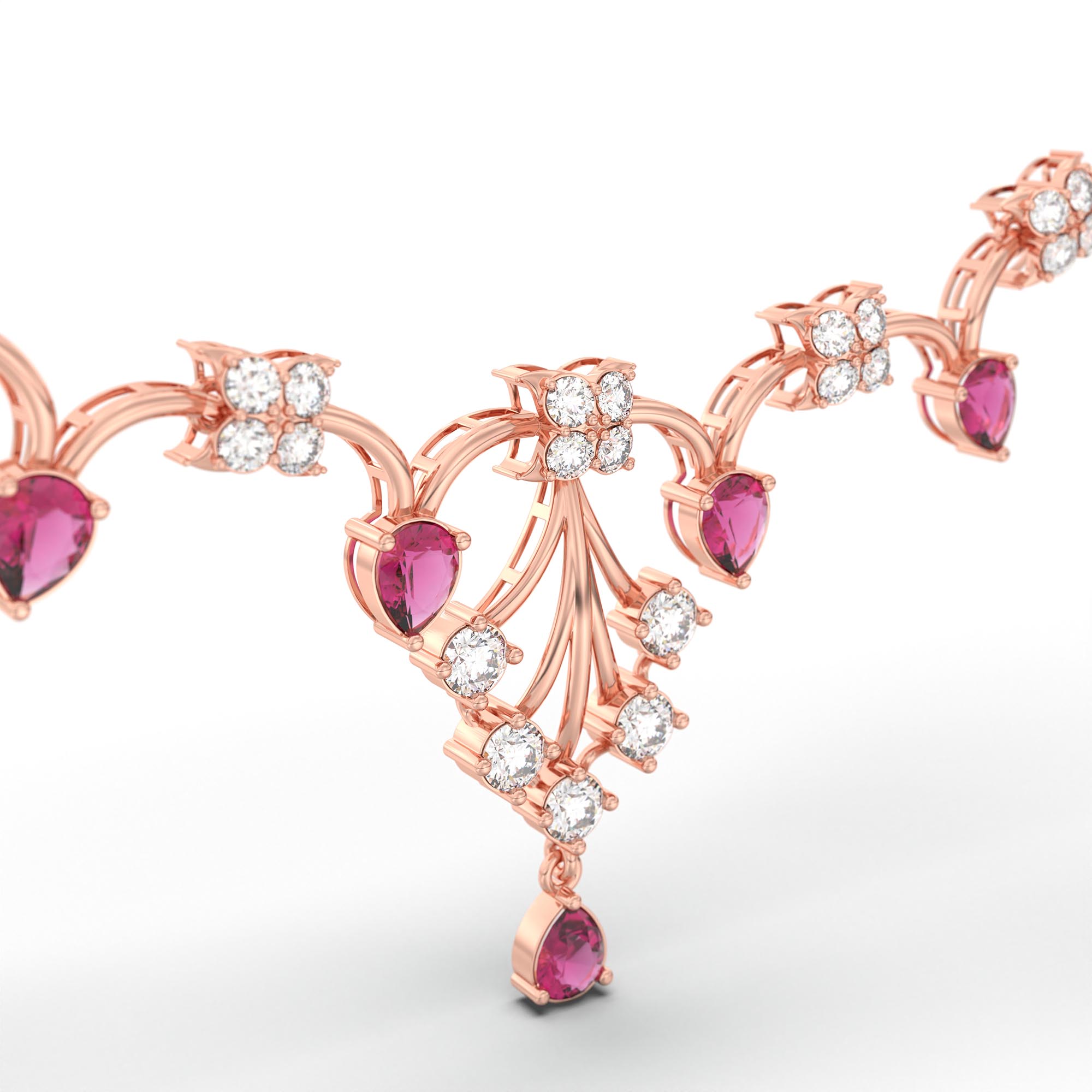 Lab-Grown Diamond and Ruby Necklace and Earring Set in 18K Rose Gold – 3.47 Ct Diamonds thumbnail