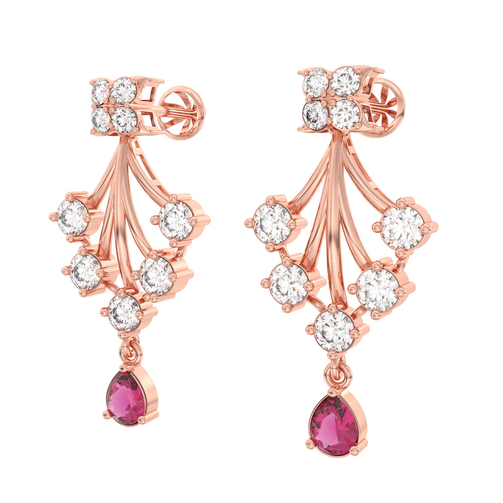 Lab-Grown Diamond and Ruby Necklace and Earring Set in 18K Rose Gold – 3.47 Ct Diamonds thumbnail