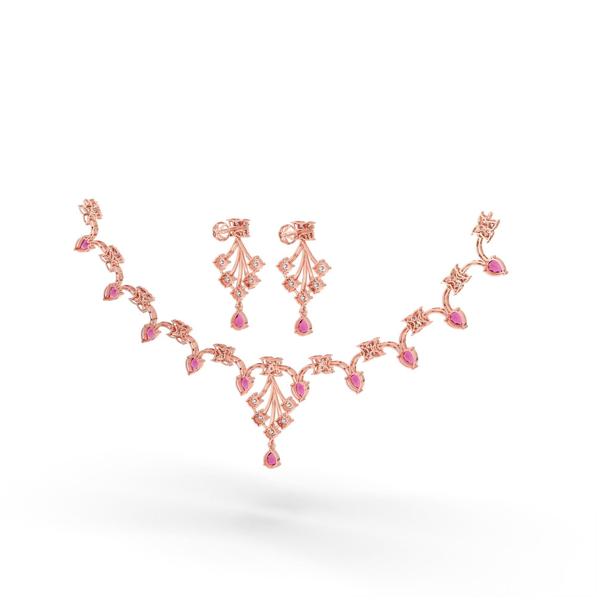 Lab-Grown Diamond and Ruby Necklace and Earring Set in 18K Rose Gold – 3.47 Ct Diamonds thumbnail