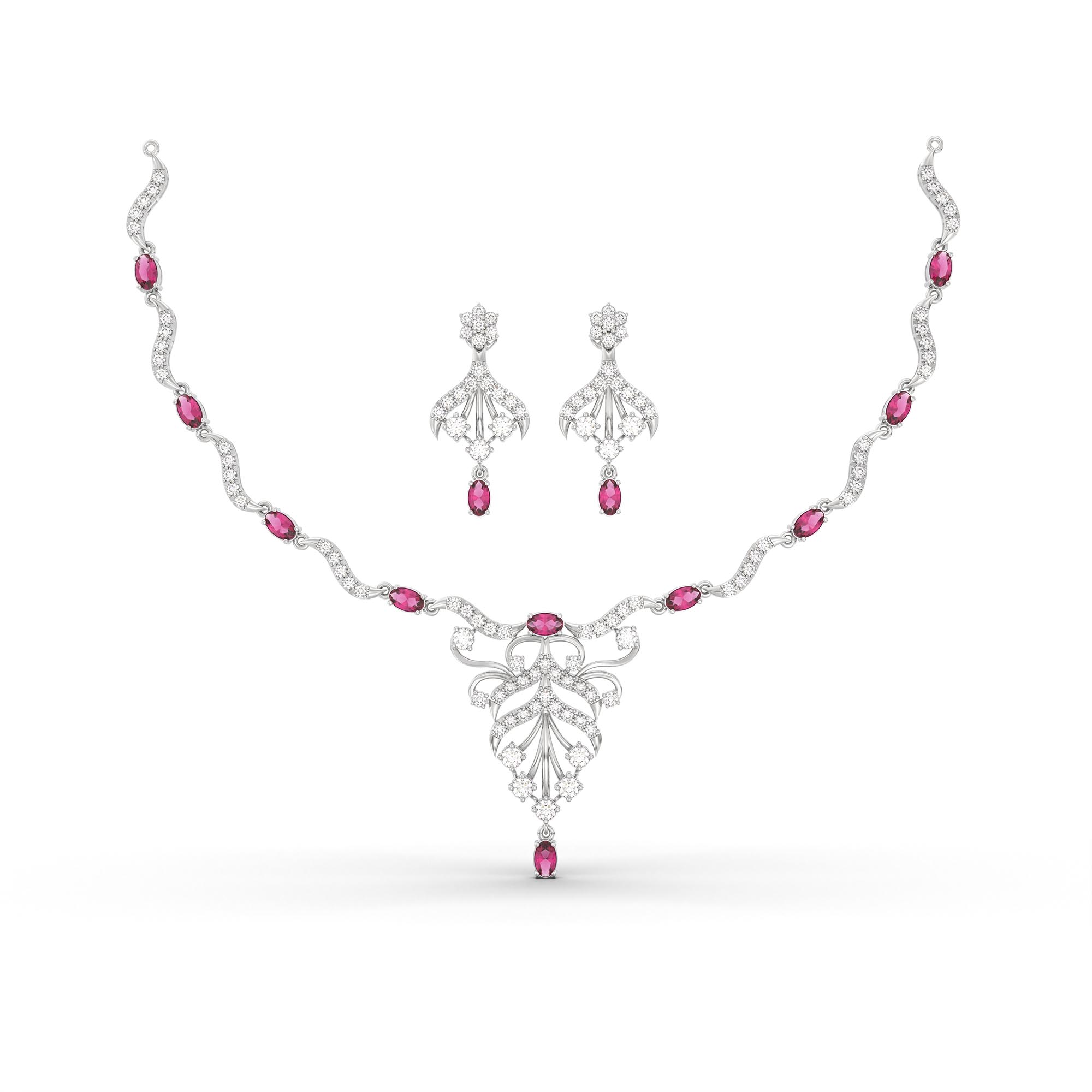 Lab-Grown Diamond and Ruby Necklace and Earring Set in 18K White Gold – 4.52 Ct Diamonds thumbnail