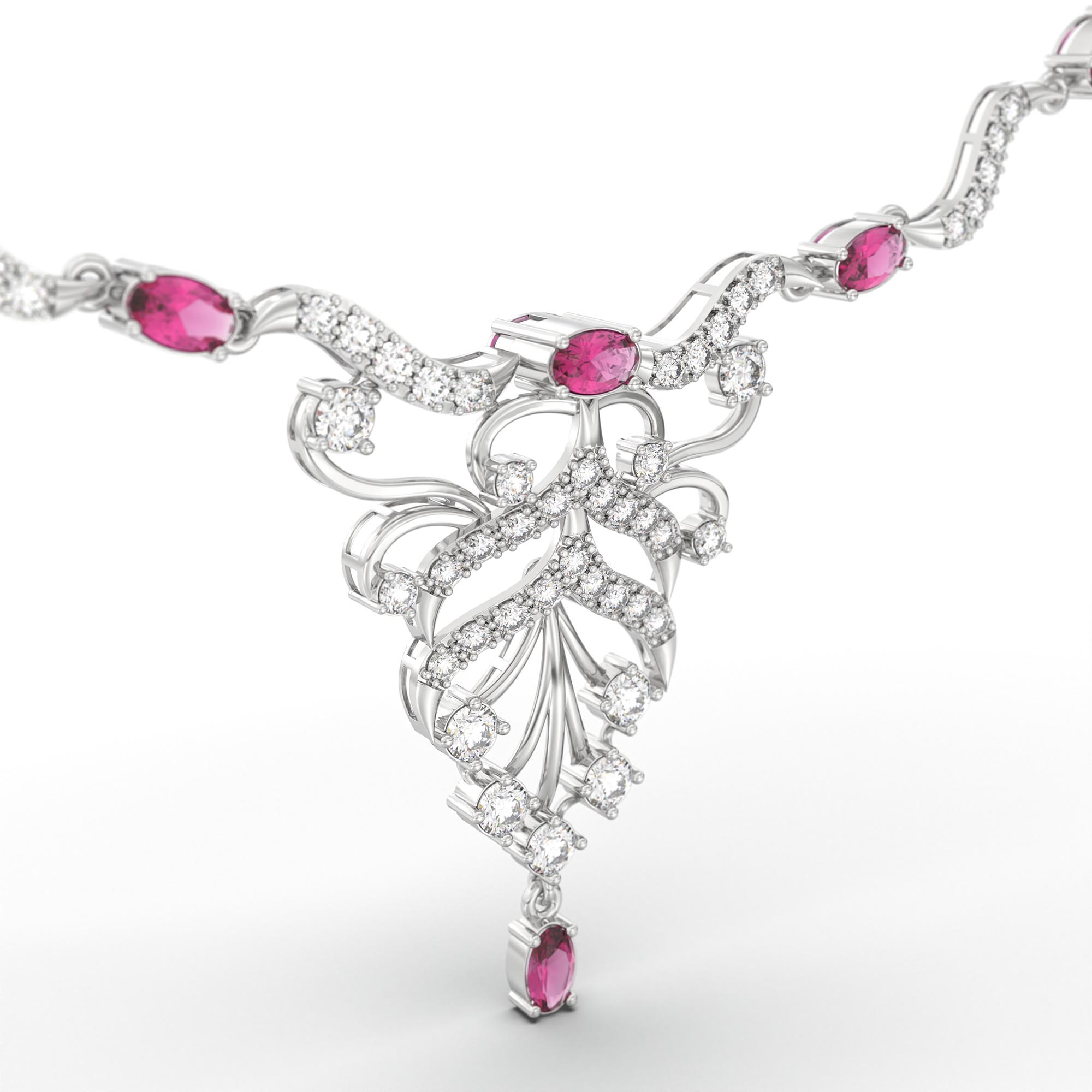Lab-Grown Diamond and Ruby Necklace and Earring Set in 18K White Gold – 4.52 Ct Diamonds thumbnail