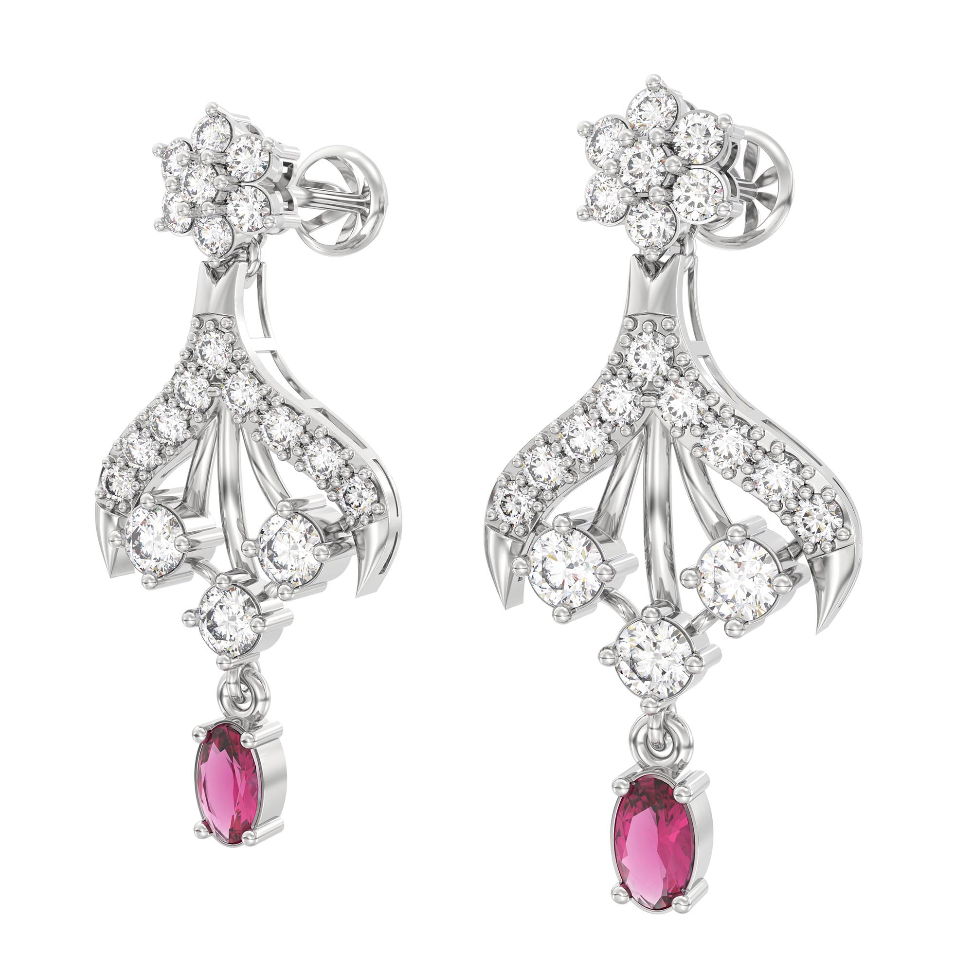Lab-Grown Diamond and Ruby Necklace and Earring Set in 18K White Gold – 4.52 Ct Diamonds thumbnail
