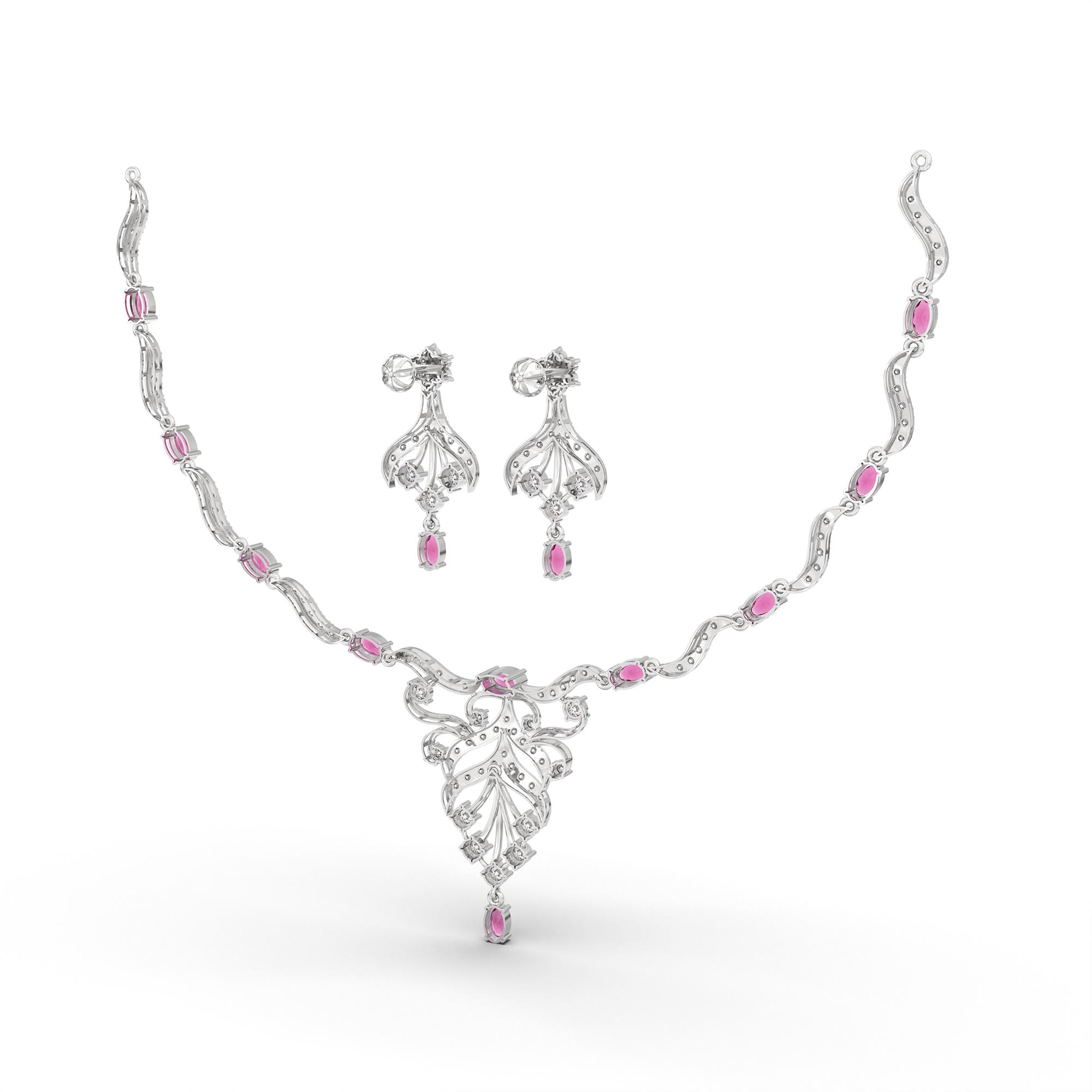 Lab-Grown Diamond and Ruby Necklace and Earring Set in 18K White Gold – 4.52 Ct Diamonds thumbnail