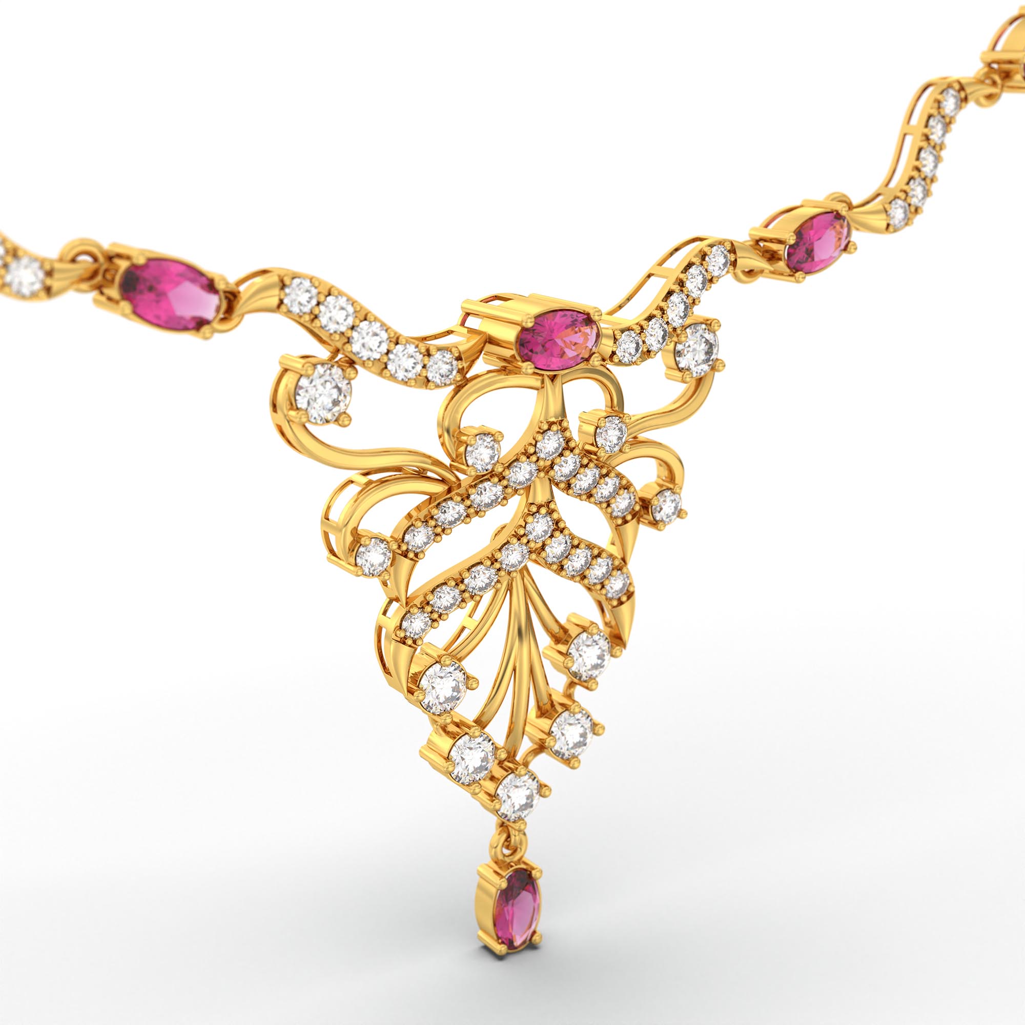 Lab-Grown Diamond and Ruby Necklace and Earring Set in 22K Yellow Gold – 4.52 Ct Diamonds thumbnail