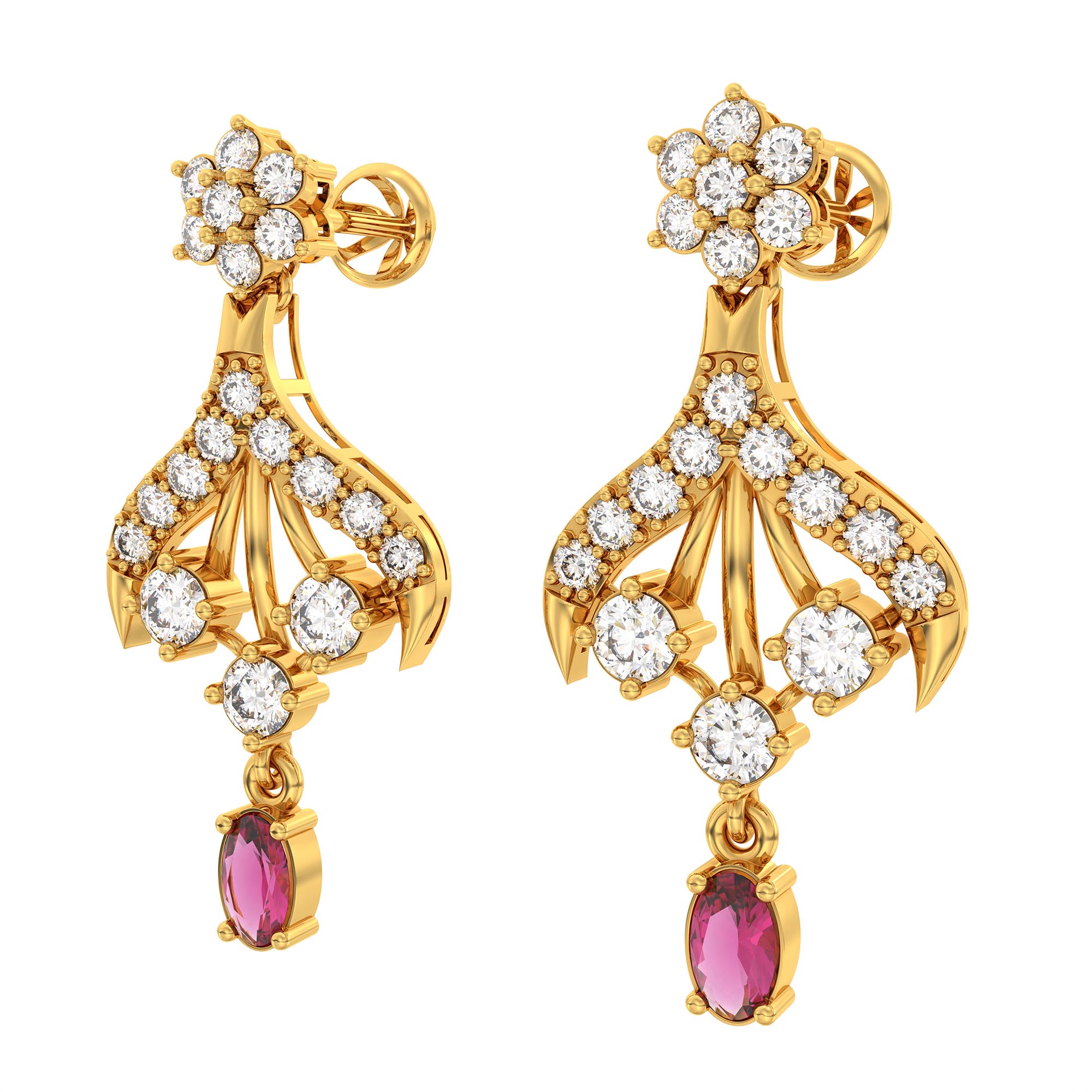 Lab-Grown Diamond and Ruby Necklace and Earring Set in 22K Yellow Gold – 4.52 Ct Diamonds thumbnail