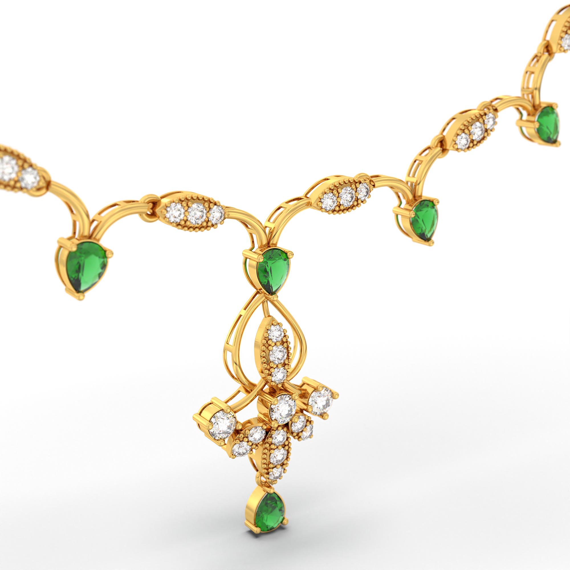 Lab-Grown Diamond and Emerald Necklace and Earring Set in 22K Yellow Gold – 2.77 Ct Diamonds thumbnail