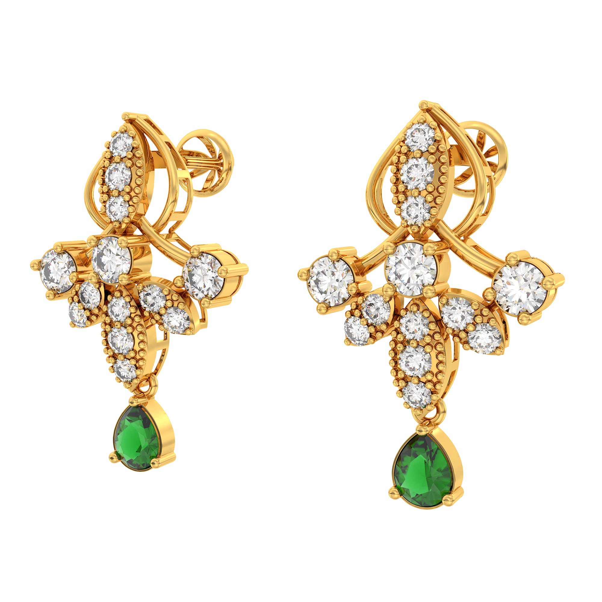 Lab-Grown Diamond and Emerald Necklace and Earring Set in 22K Yellow Gold – 2.77 Ct Diamonds thumbnail