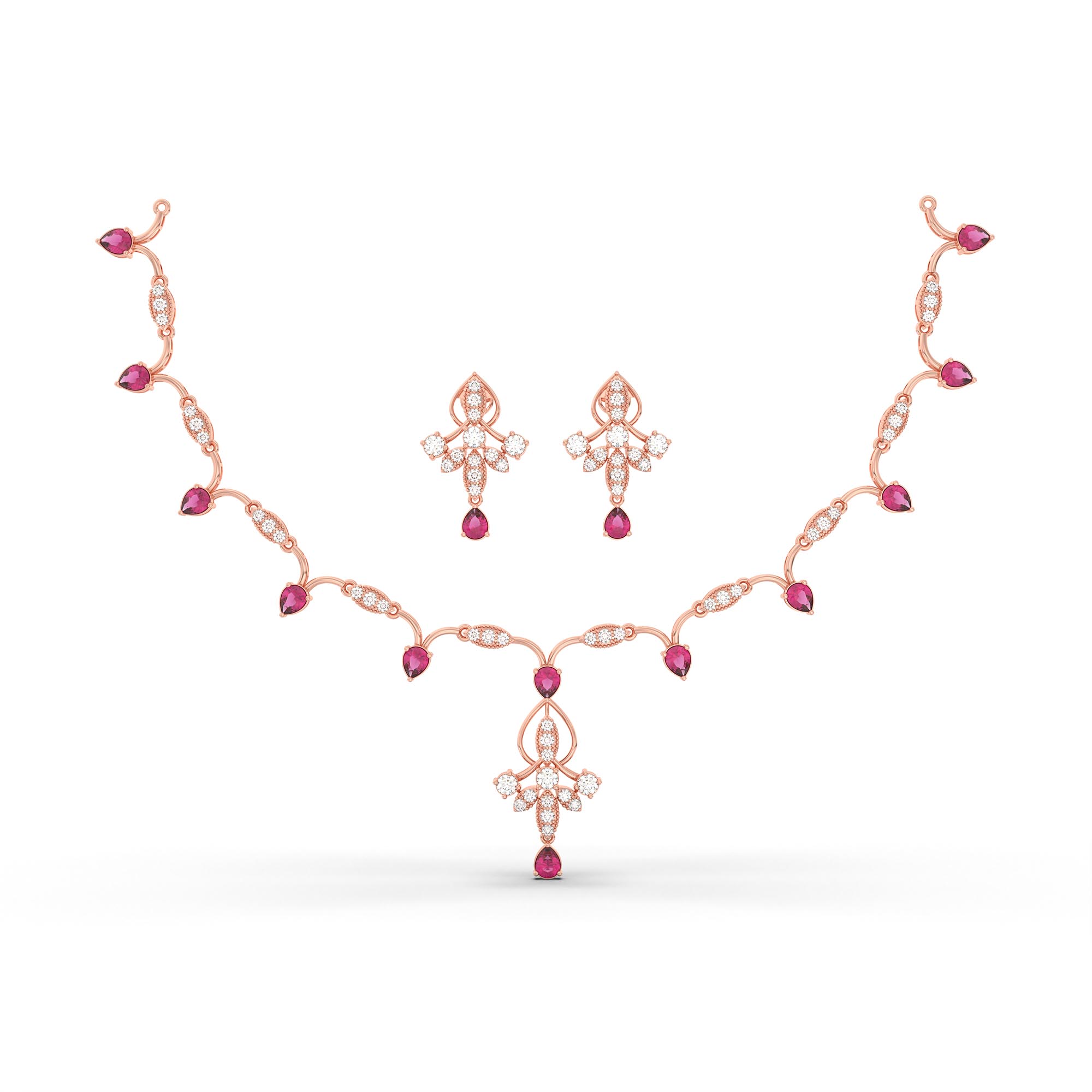 Lab-Grown Diamond and Ruby Necklace and Earring Set in 18K Rose Gold – 2.77 Ct Diamonds thumbnail