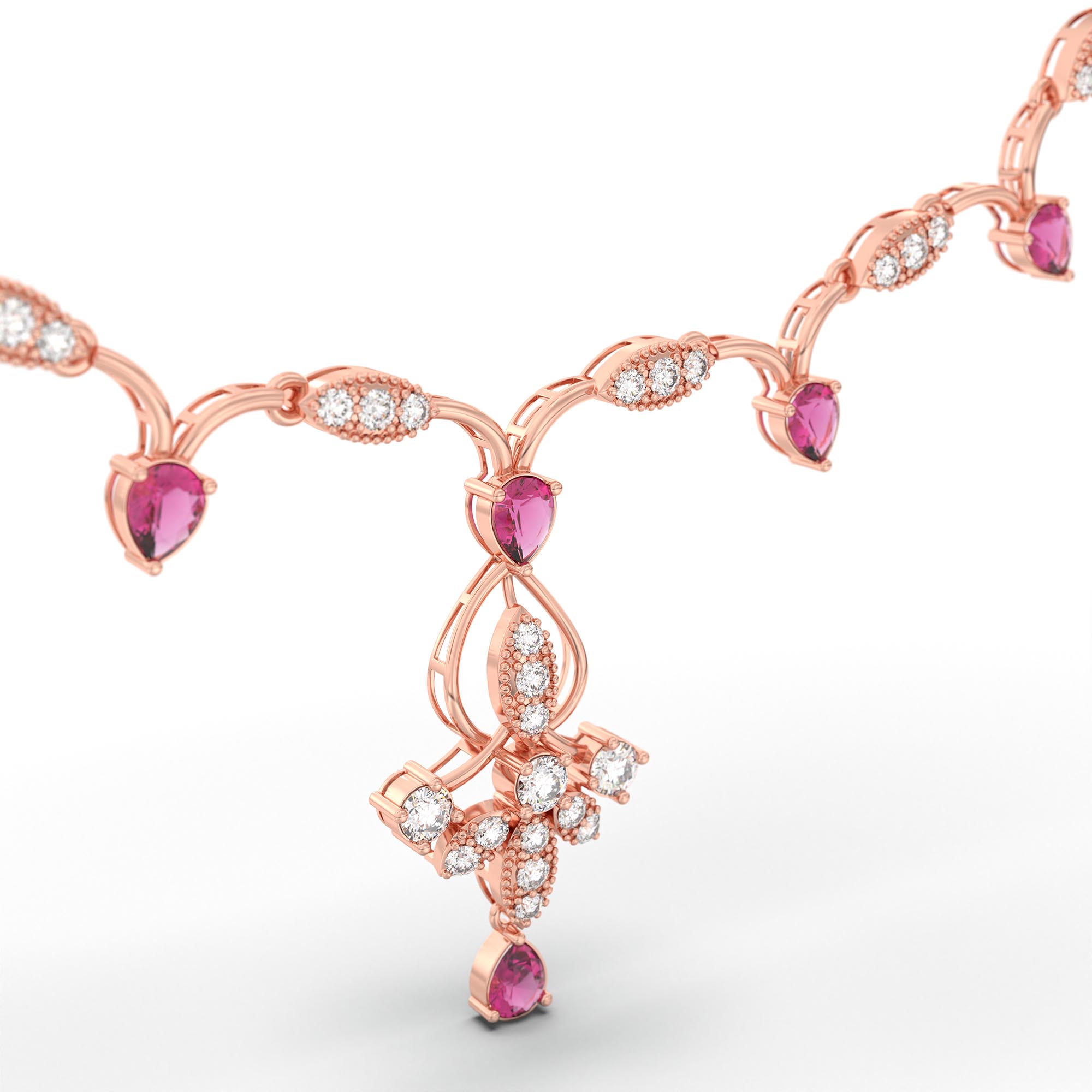 Lab-Grown Diamond and Ruby Necklace and Earring Set in 18K Rose Gold – 2.77 Ct Diamonds thumbnail
