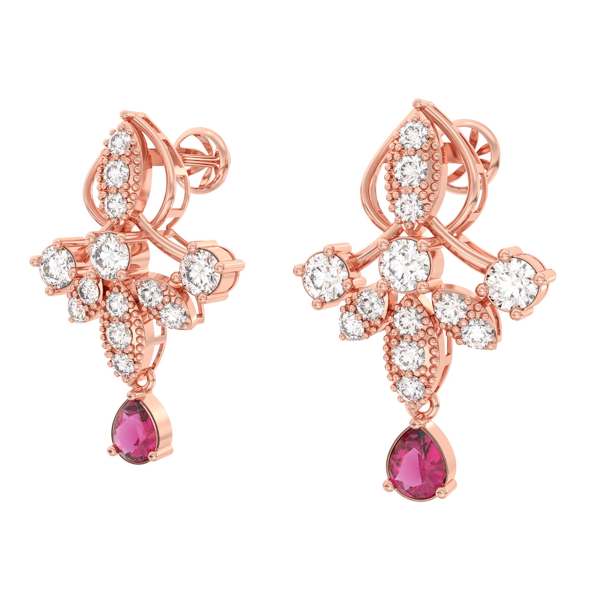 Lab-Grown Diamond and Ruby Necklace and Earring Set in 18K Rose Gold – 2.77 Ct Diamonds thumbnail