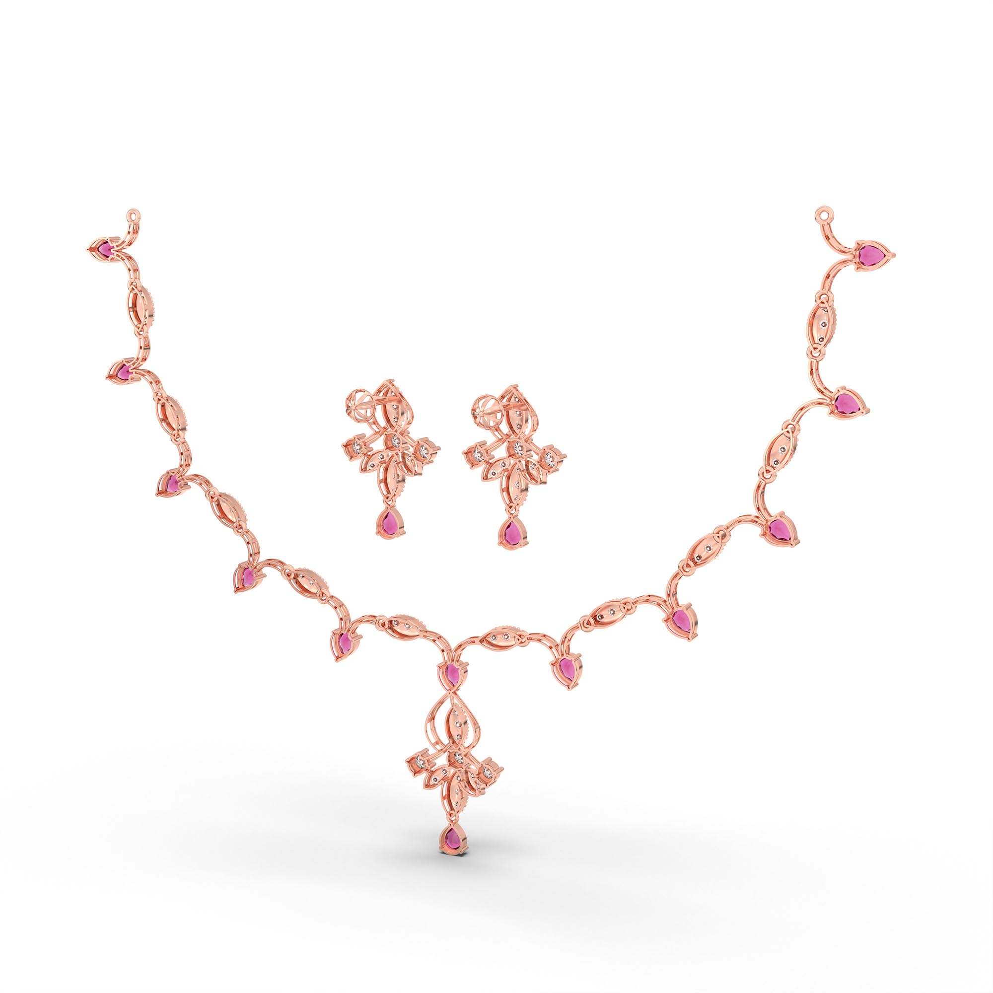 Lab-Grown Diamond and Ruby Necklace and Earring Set in 18K Rose Gold – 2.77 Ct Diamonds thumbnail