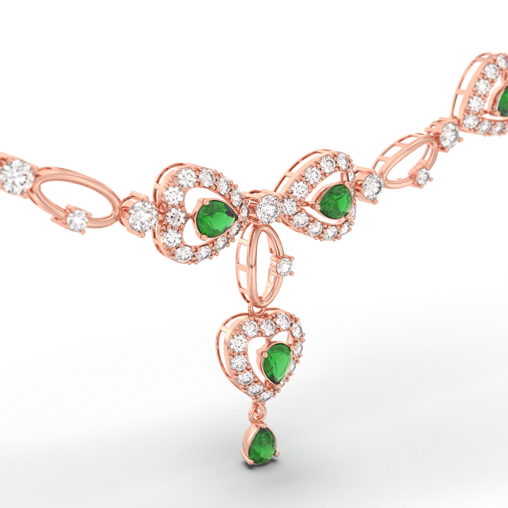 Lab-Grown Diamond and Emerald Necklace and Earring Set in 18K Rose Gold – 6.3 Ct Diamonds thumbnail