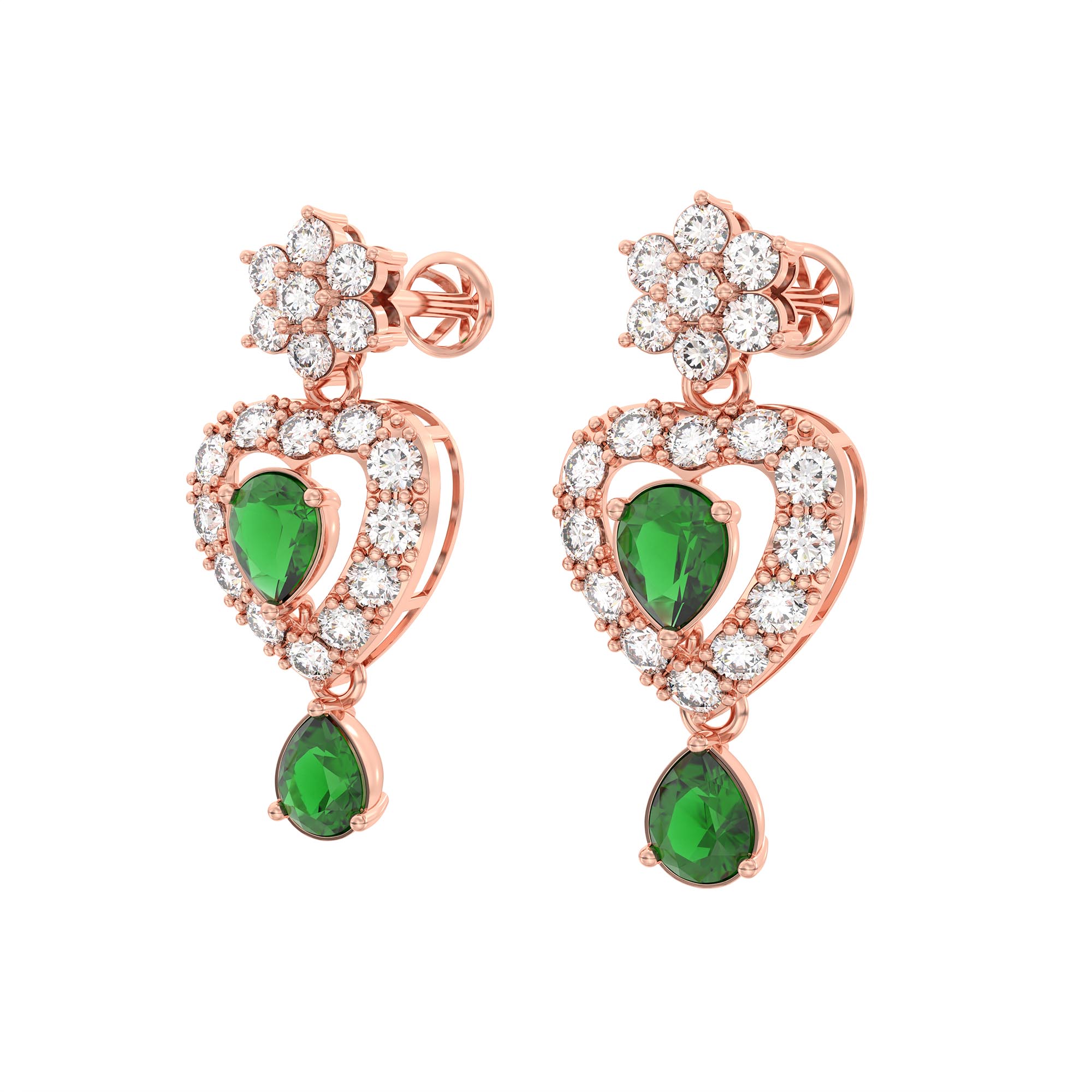 Lab-Grown Diamond and Emerald Necklace and Earring Set in 18K Rose Gold – 6.3 Ct Diamonds thumbnail