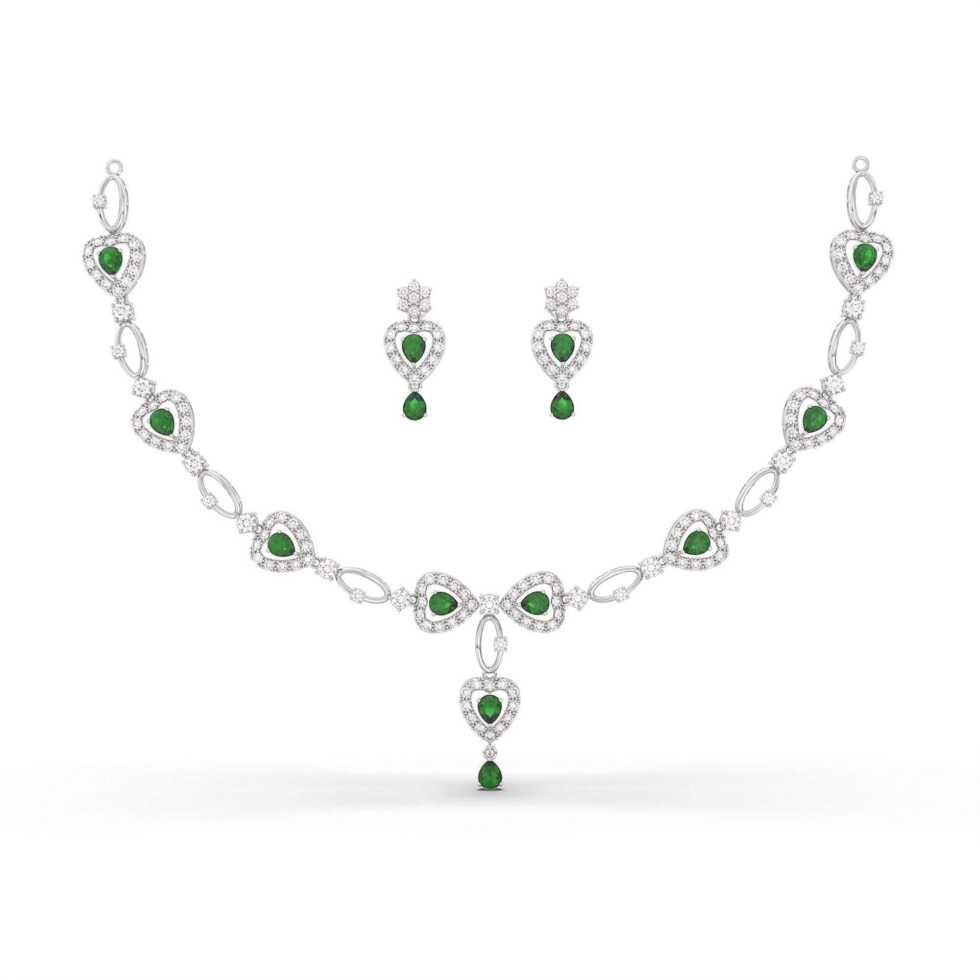 Lab-Grown Diamond and Emerald Necklace and Earring Set in 18K White Gold – 6.3 Ct Diamonds thumbnail