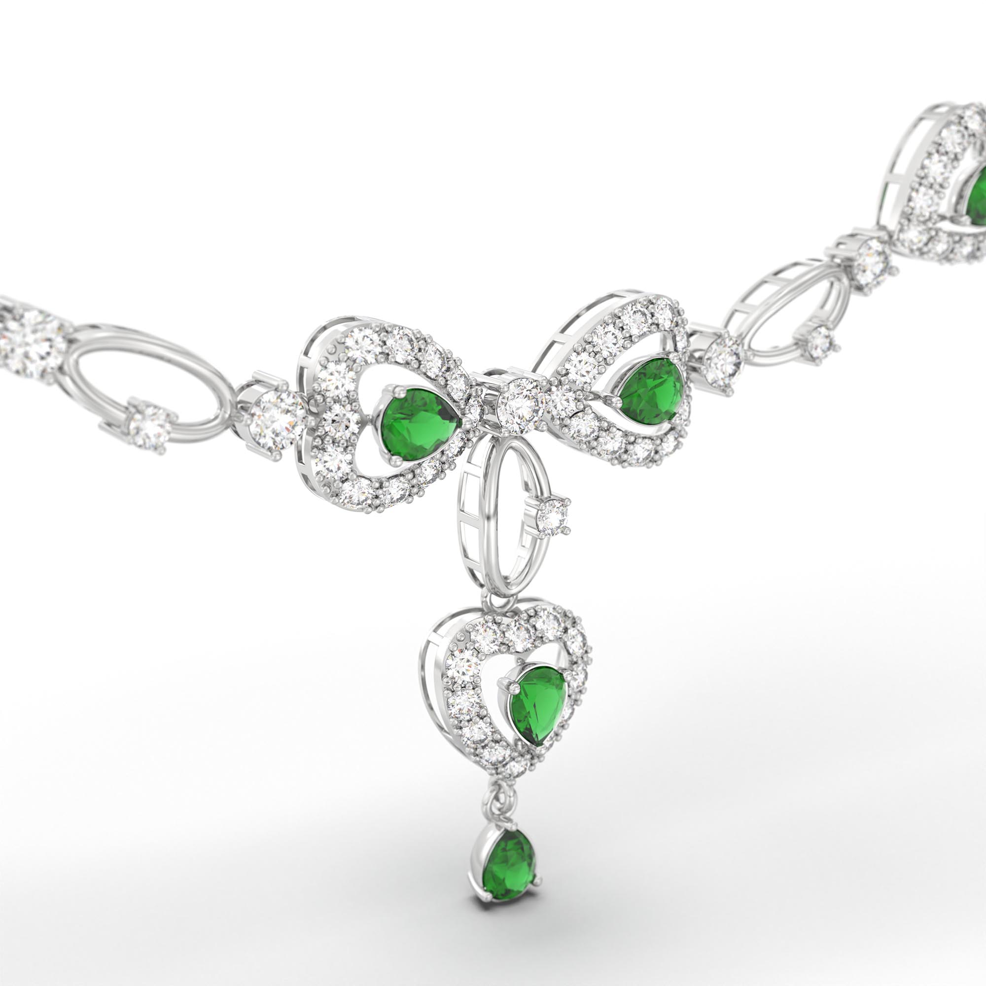 Lab-Grown Diamond and Emerald Necklace and Earring Set in 18K White Gold – 6.3 Ct Diamonds thumbnail