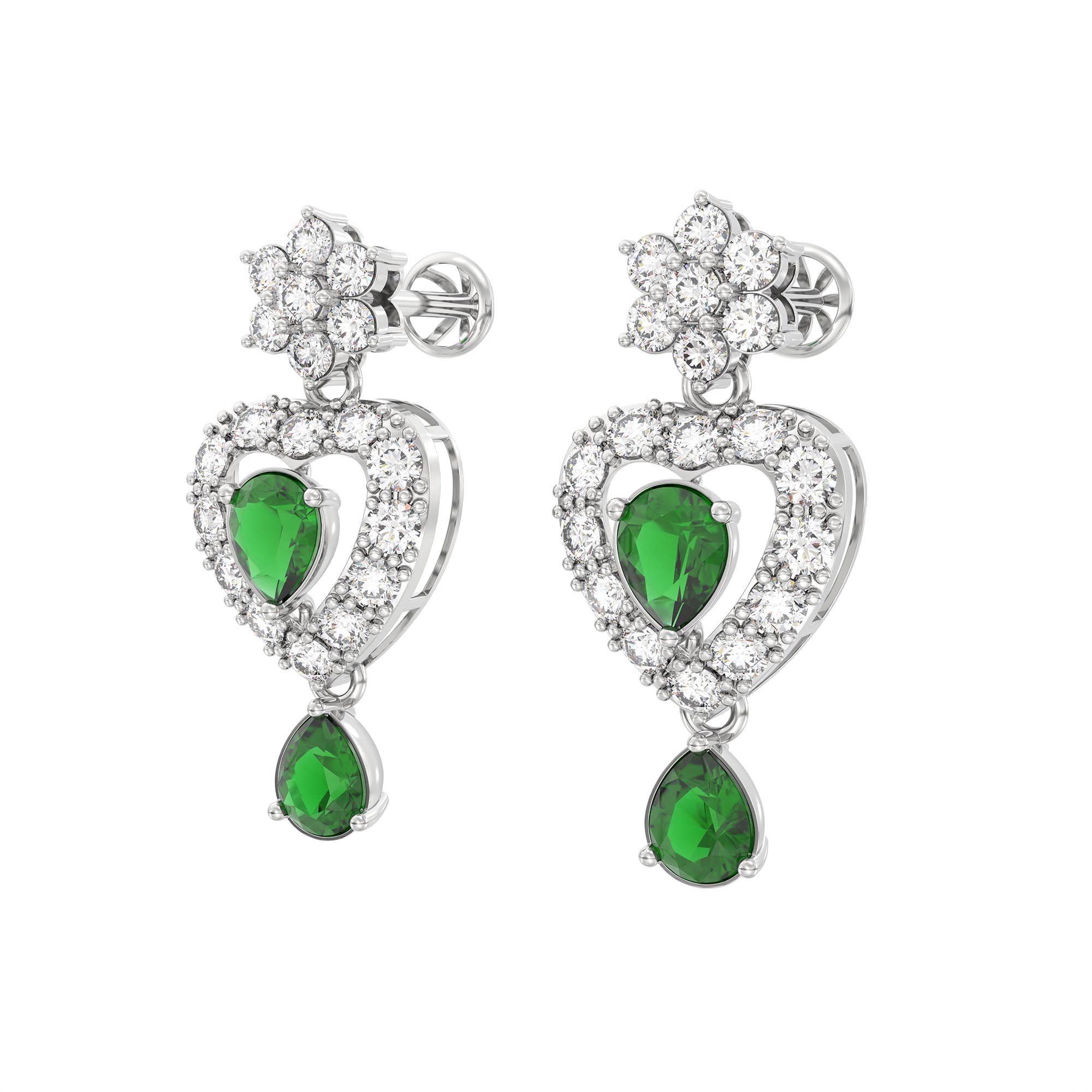 Lab-Grown Diamond and Emerald Necklace and Earring Set in 18K White Gold – 6.3 Ct Diamonds thumbnail